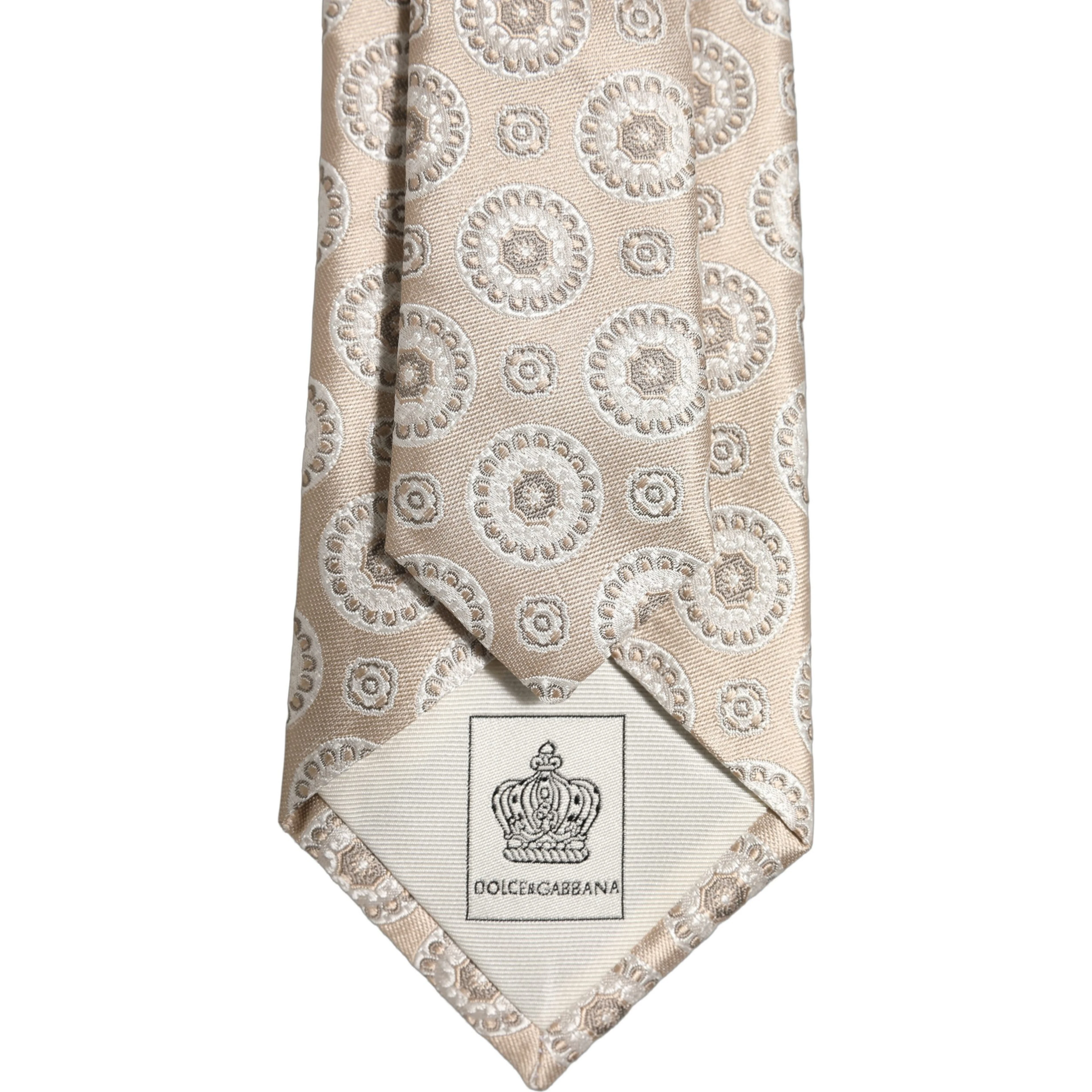 Beige Silk Medallion Circle Adjustable Tied Necktie Tie