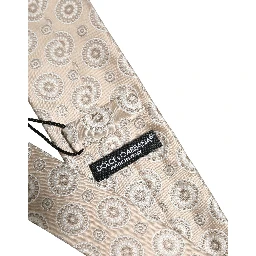 Beige Silk Medallion Circle Adjustable Tied Necktie Tie