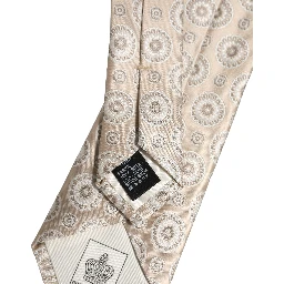 Beige Silk Medallion Circle Adjustable Tied Necktie Tie