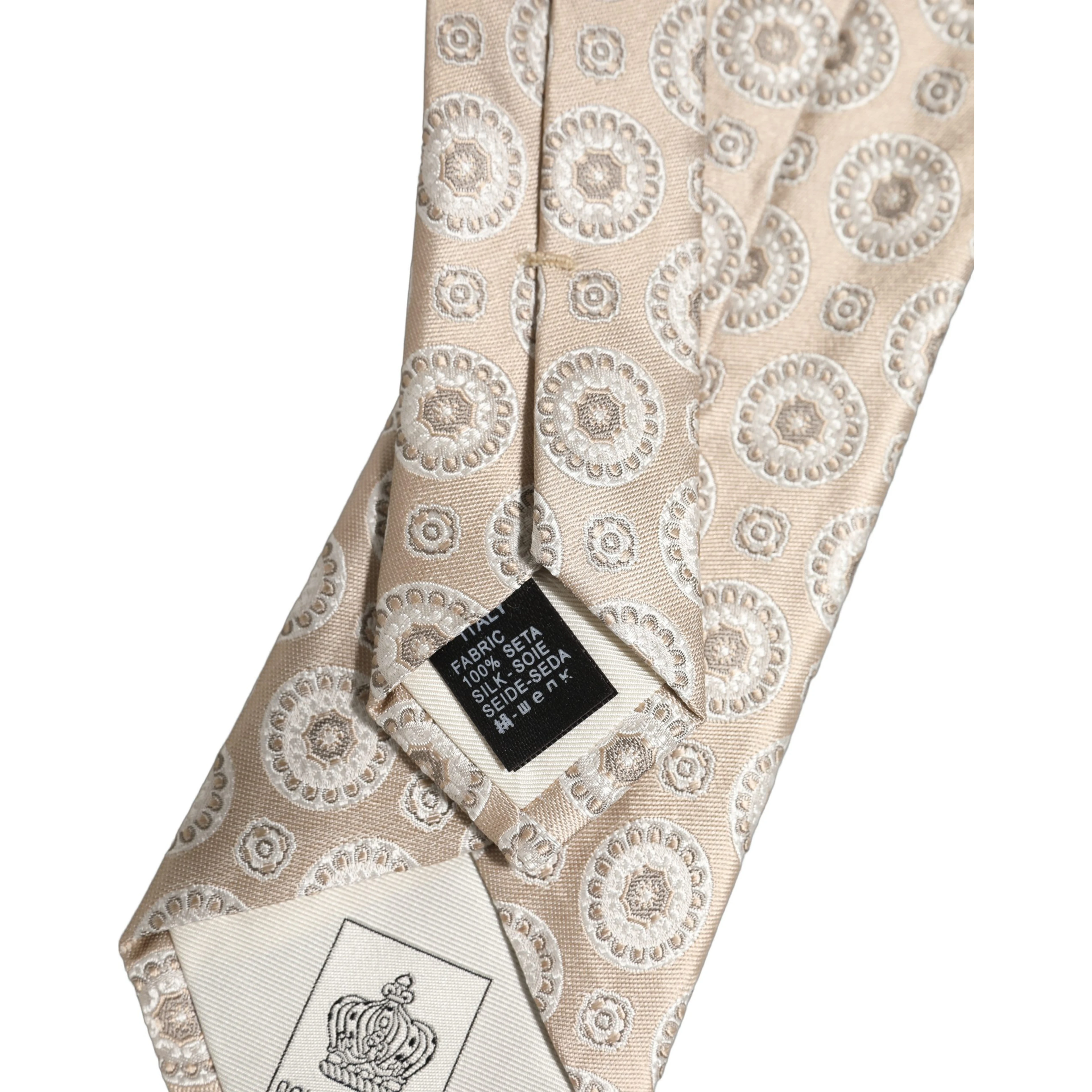 Beige Silk Medallion Circle Adjustable Tied Necktie Tie