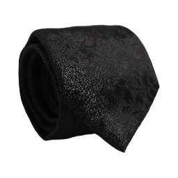 Men Black Silk Tonal Floral Adjustable Tied Necktie Tie
