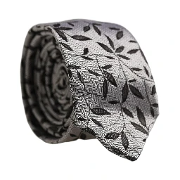 Men Gray Silk Leaf Pattern Adjustable Tied Necktie Tie