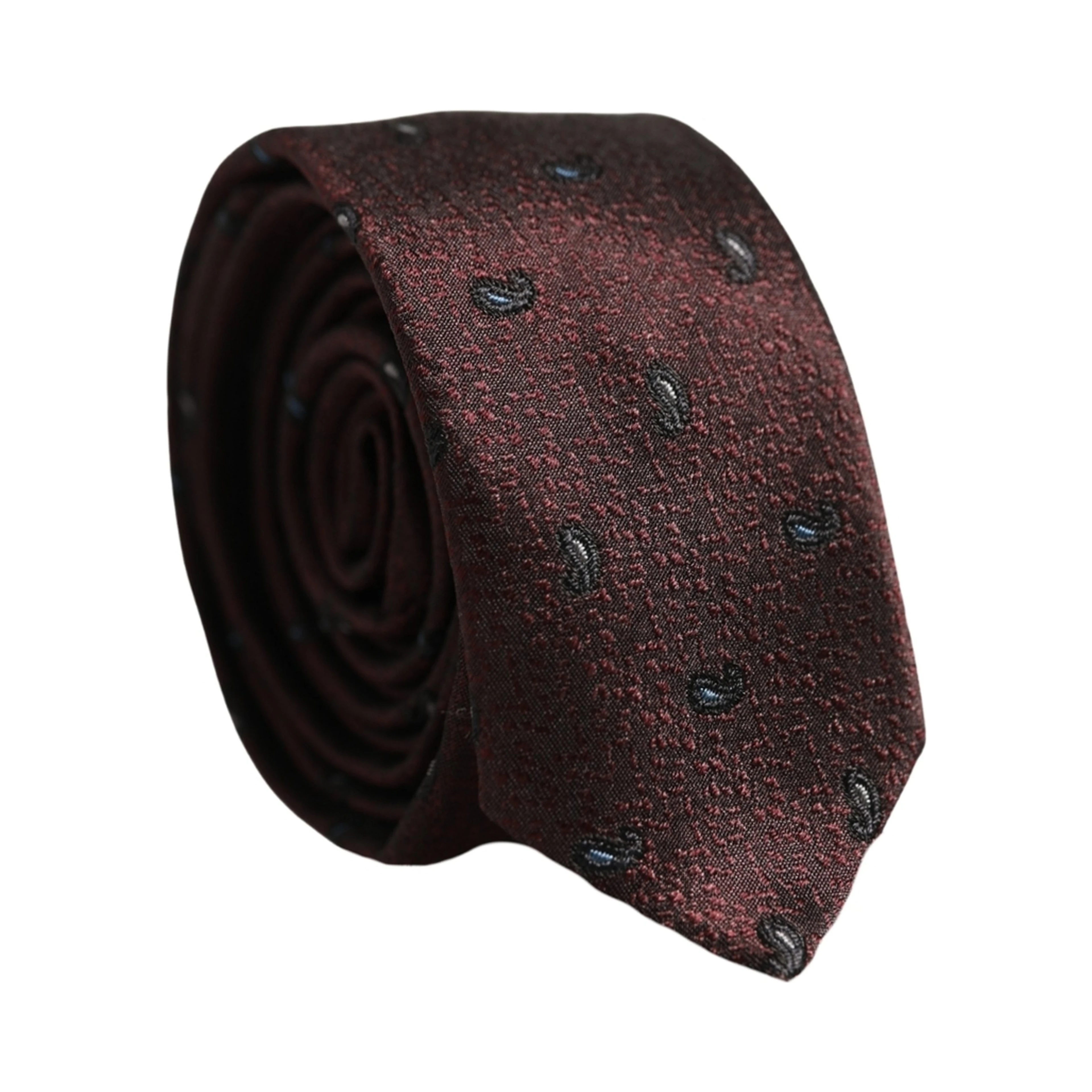 Men Burgundy Silk Paisley Adjustable Tied Necktie Tie