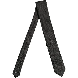Men Black Silk Tonal Floral Adjustable Tied Necktie Tie