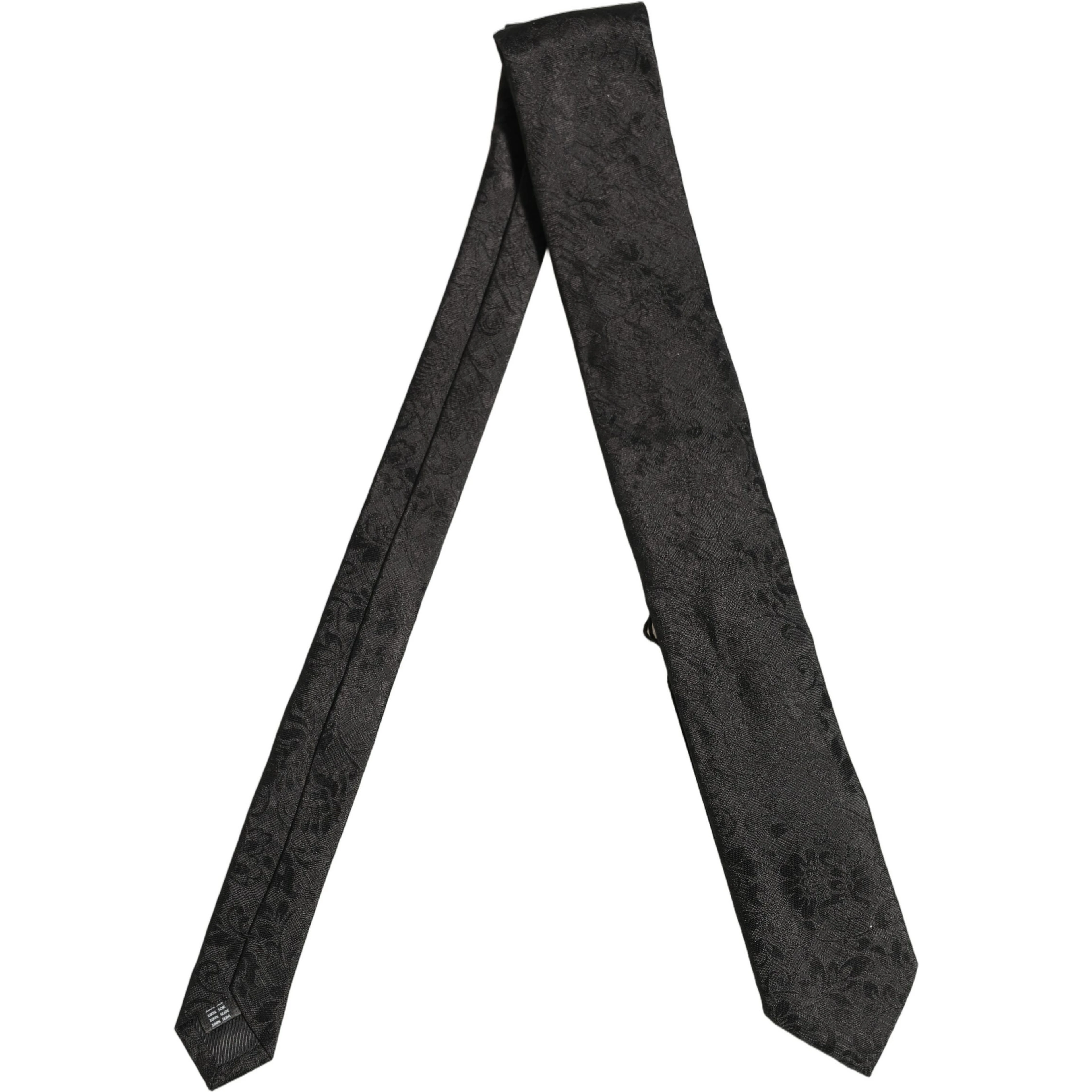 Men Black Silk Tonal Floral Adjustable Tied Necktie Tie