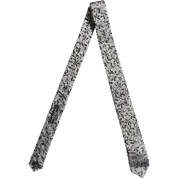 Men Gray Silk Leaf Pattern Adjustable Tied Necktie Tie