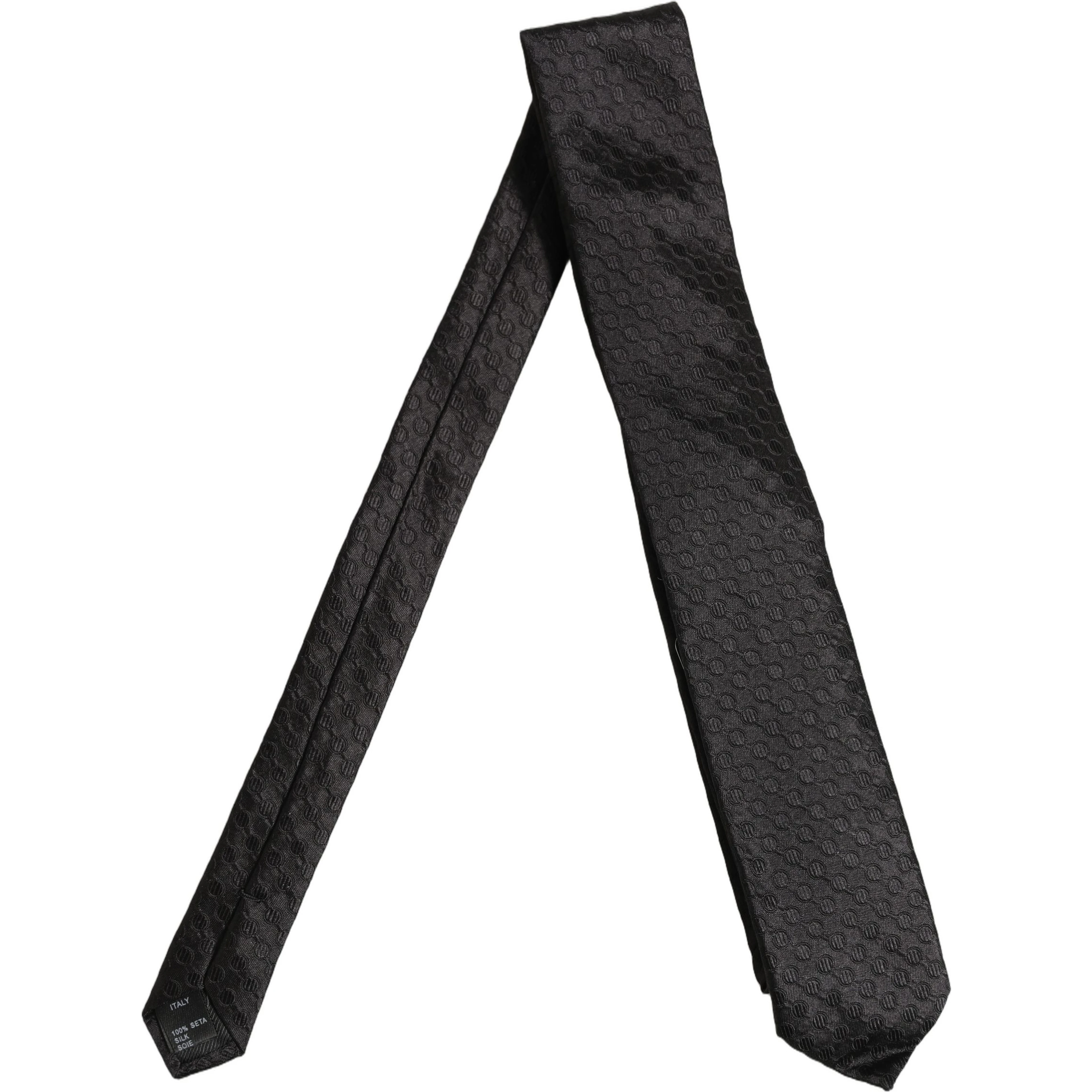 Men Black Silk Geometric Adjustable Tied Necktie Tie