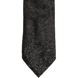 Men Black Silk Tonal Floral Adjustable Tied Necktie Tie