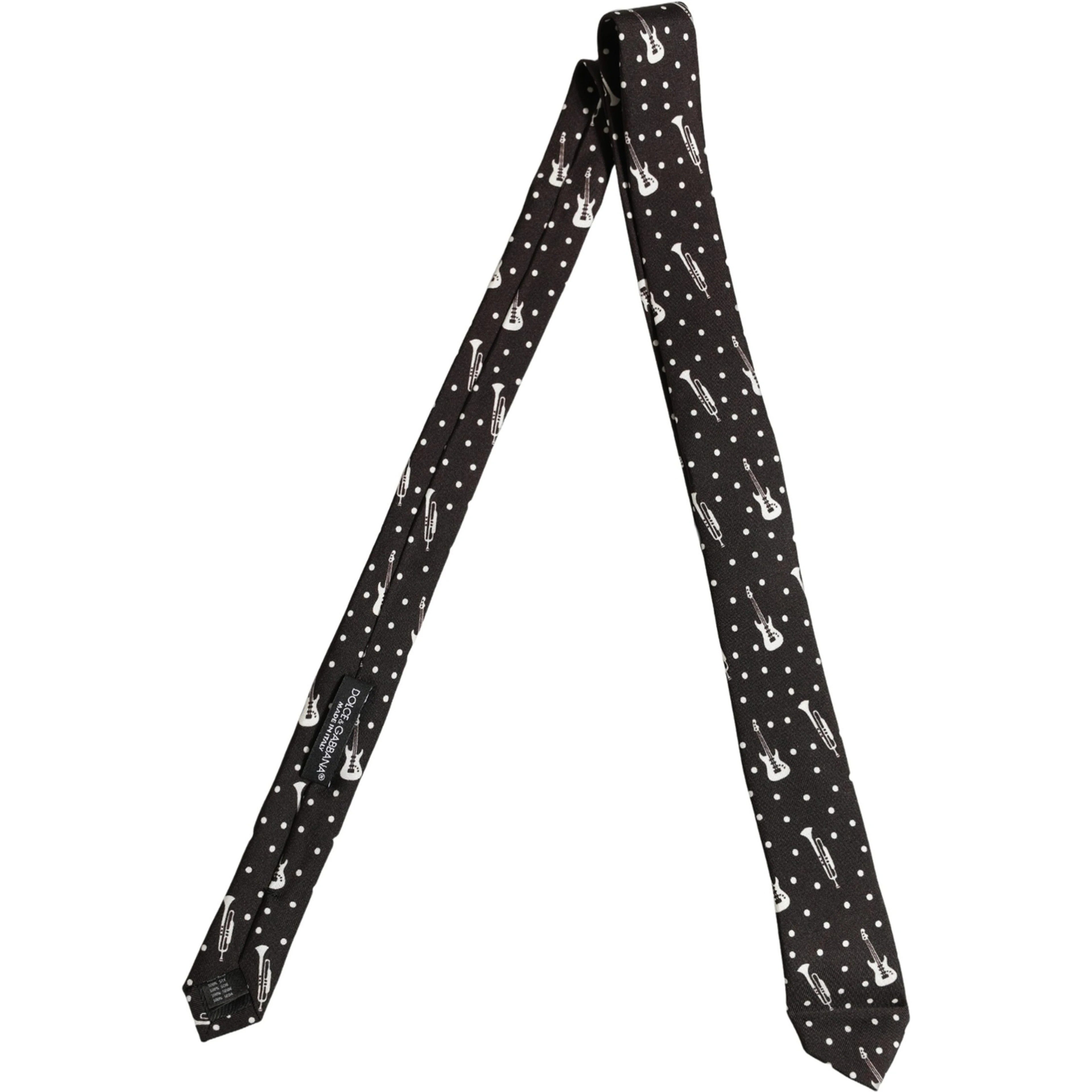 Black Musical Instrument Silk Adjustable Tied Necktie Tie