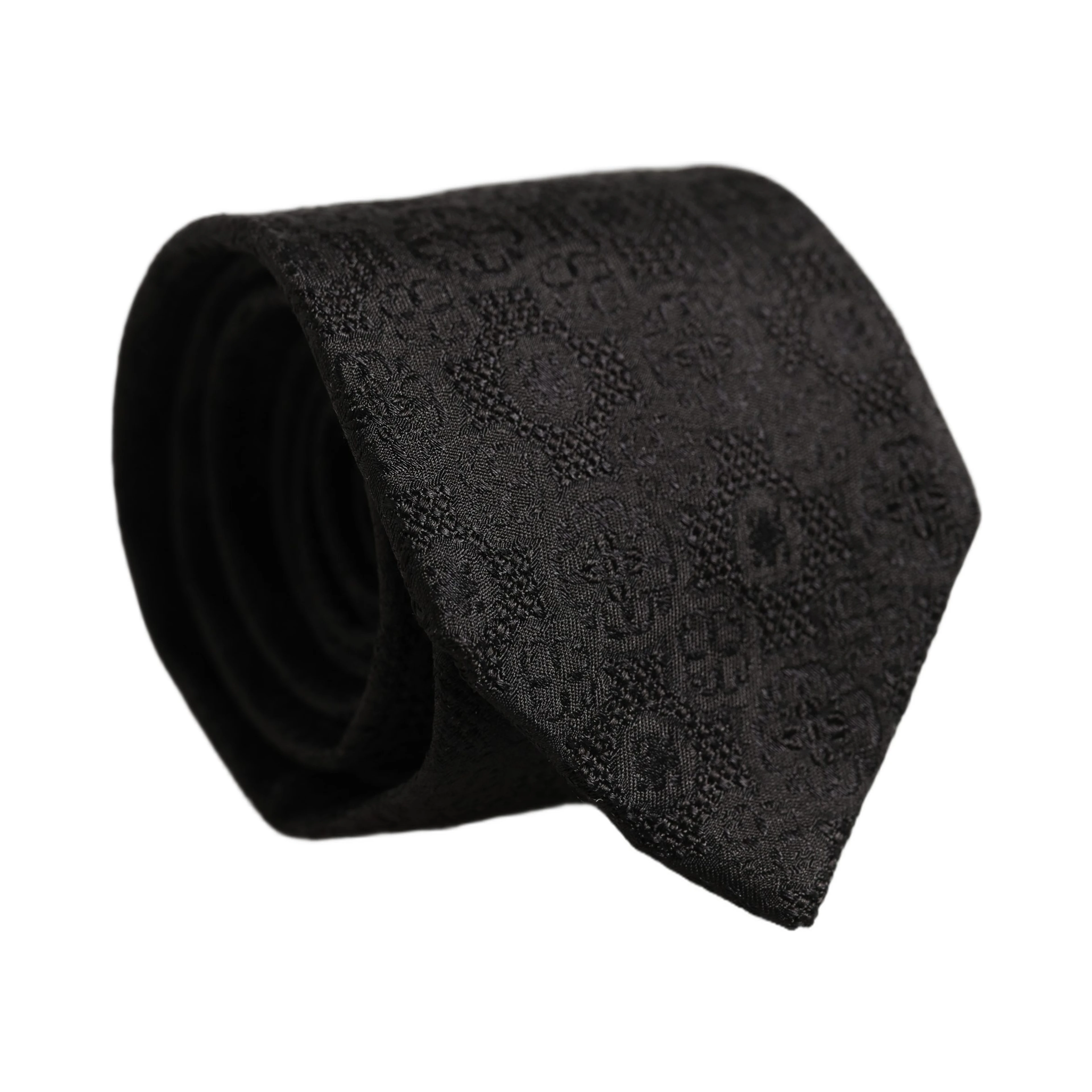Men Black Silk Geometric Adjustable Tied Necktie Tie