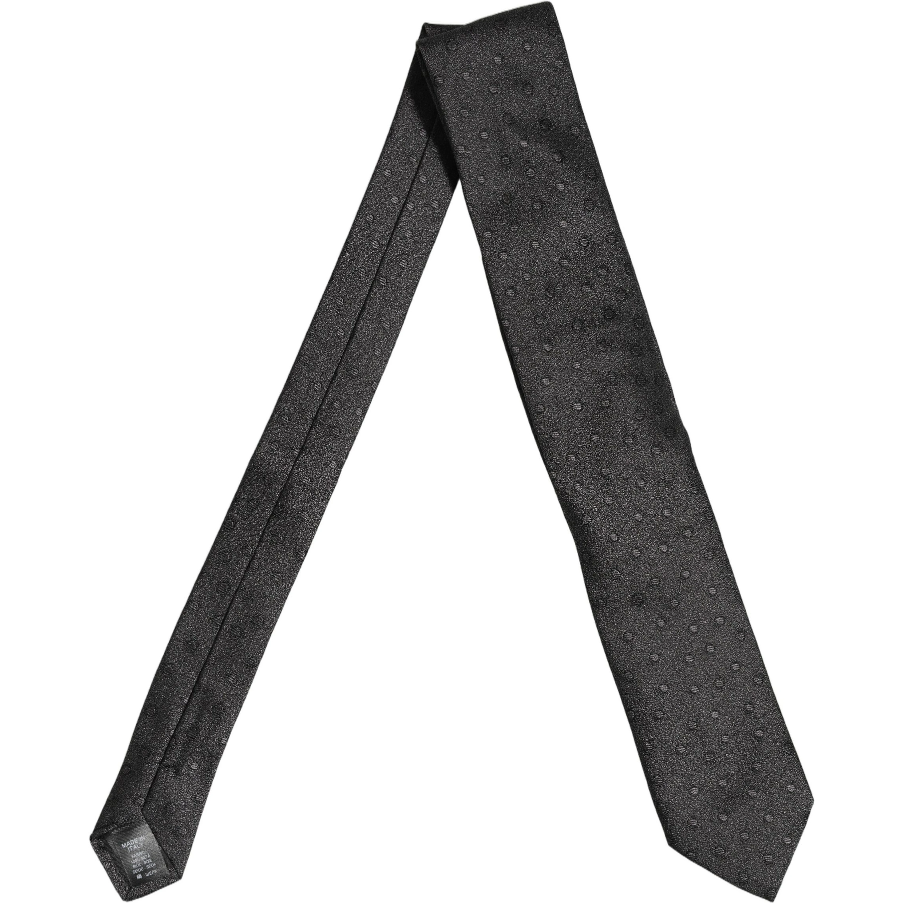 Men Black Polka Dot Silk Adjustable Tied Necktie Tie