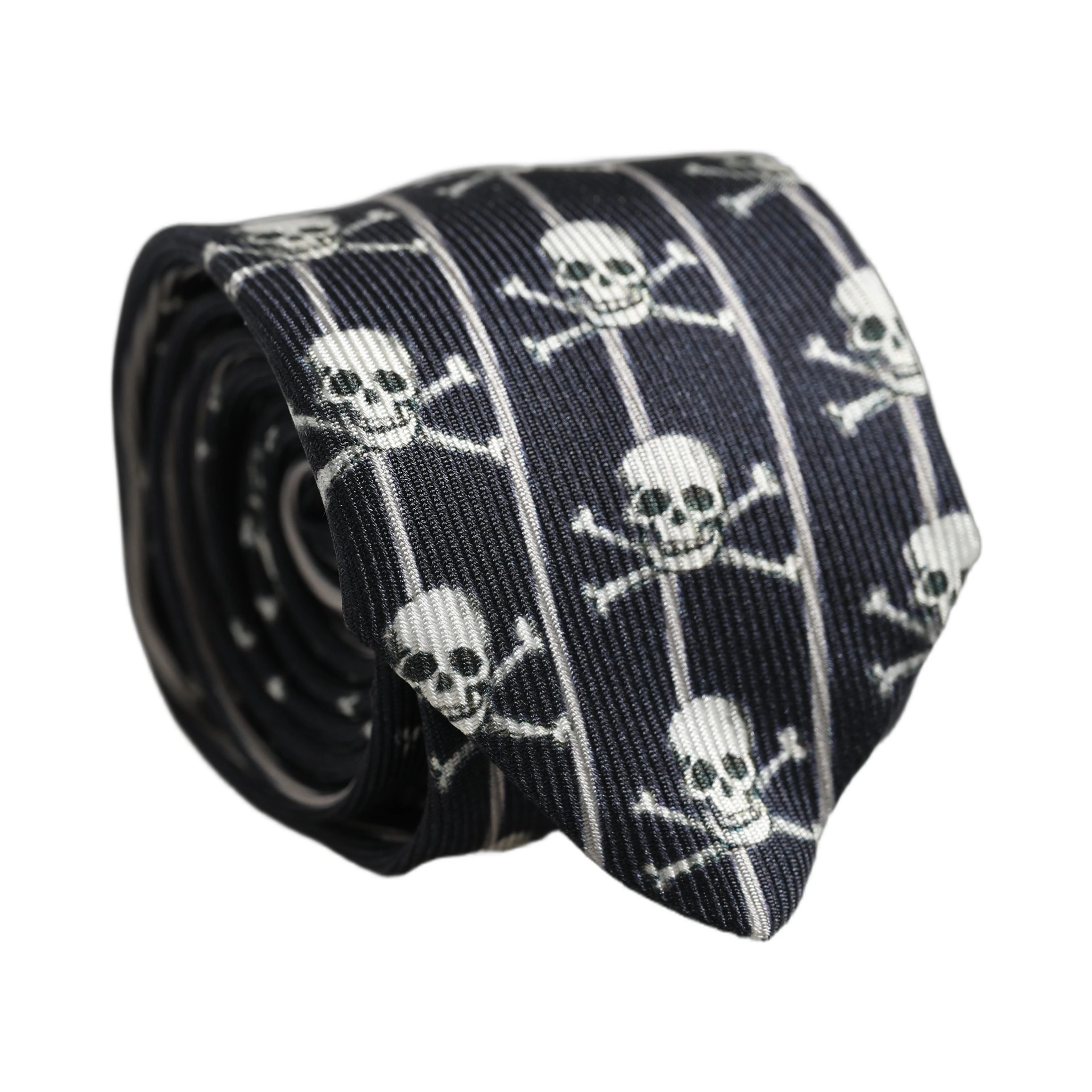 Men Black Silk Skull Fantasy Adjustable Tied Necktie Tie