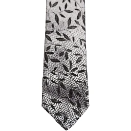 Men Gray Silk Leaf Pattern Adjustable Tied Necktie Tie