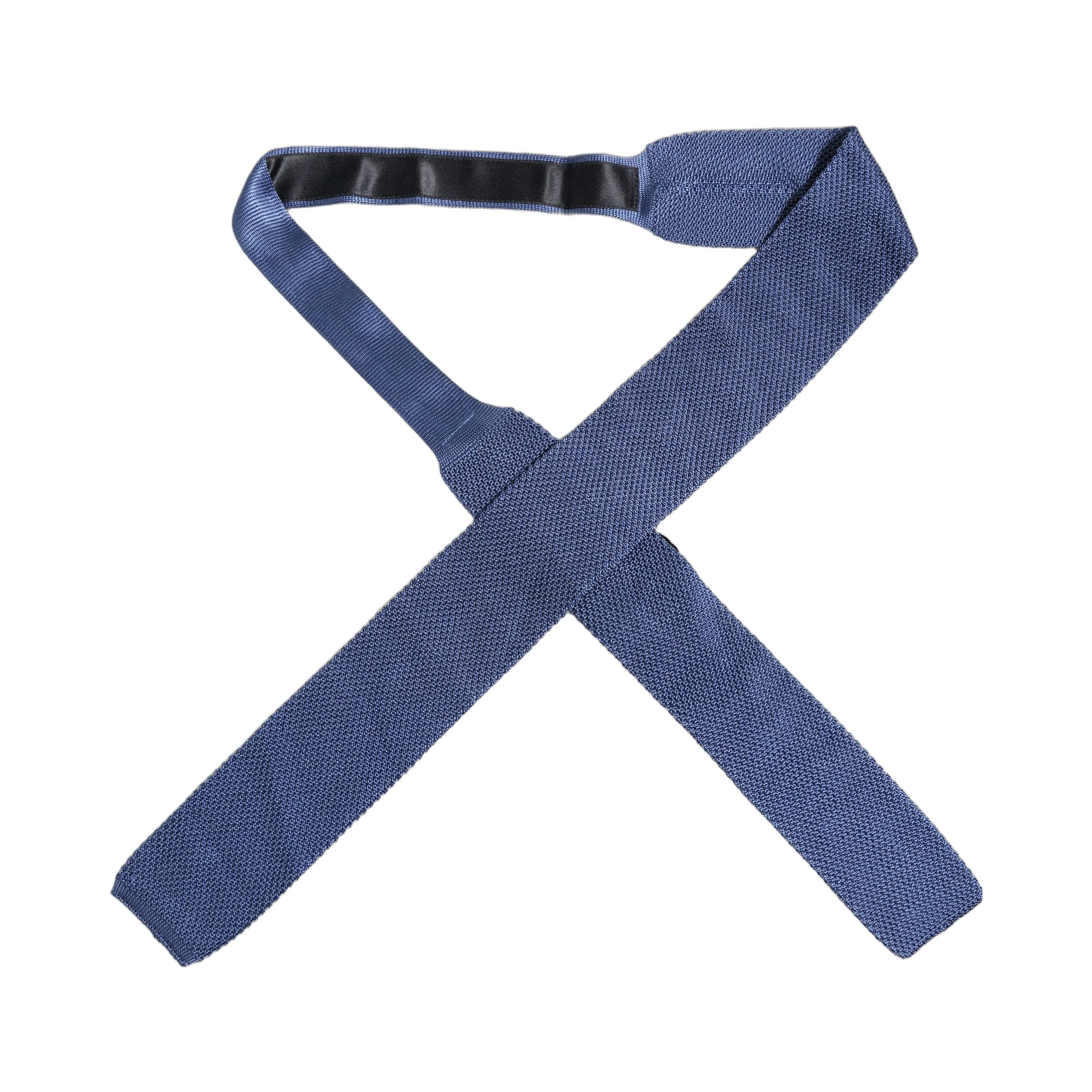 Men Blue Silk Knitted Skinny Adjustable Tied Necktie Tie