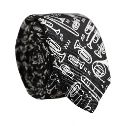 Black Musical Instrument Silk Adjustable Tied Necktie Tie