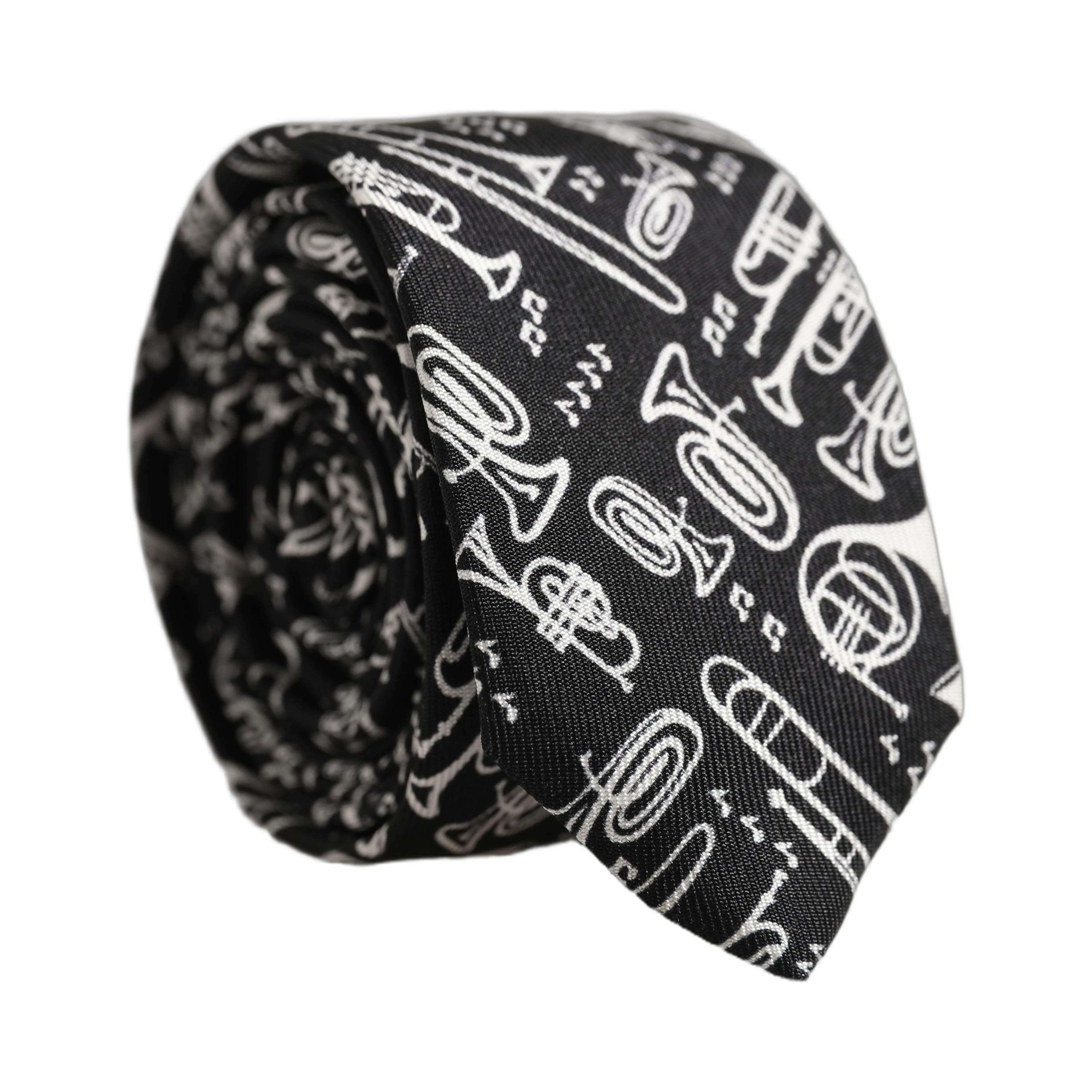 Black Musical Instrument Silk Adjustable Tied Necktie Tie