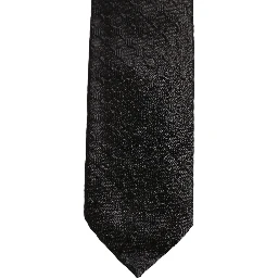 Men Black Silk Geometric Adjustable Tied Necktie Tie