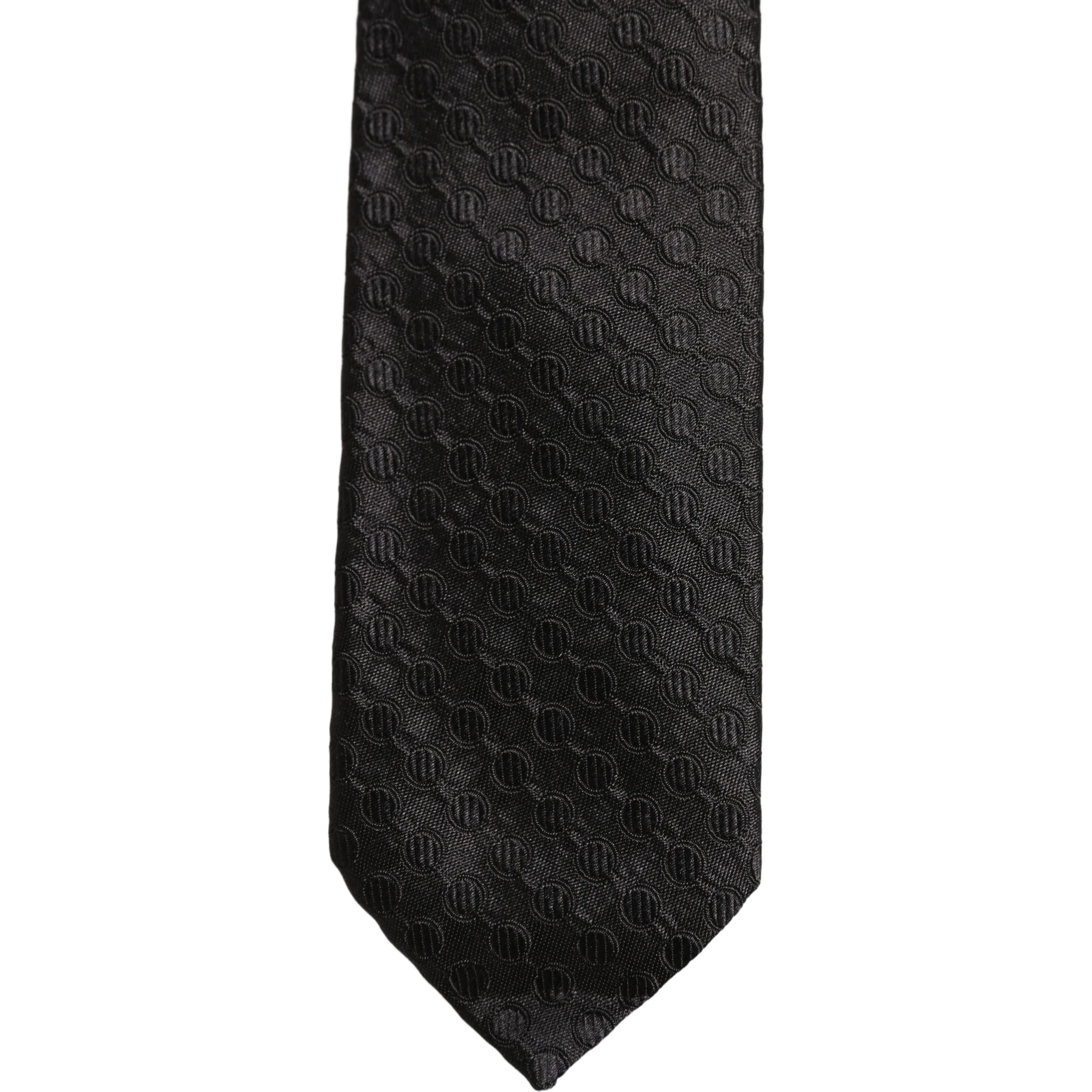 Men Black Silk Geometric Adjustable Tied Necktie Tie