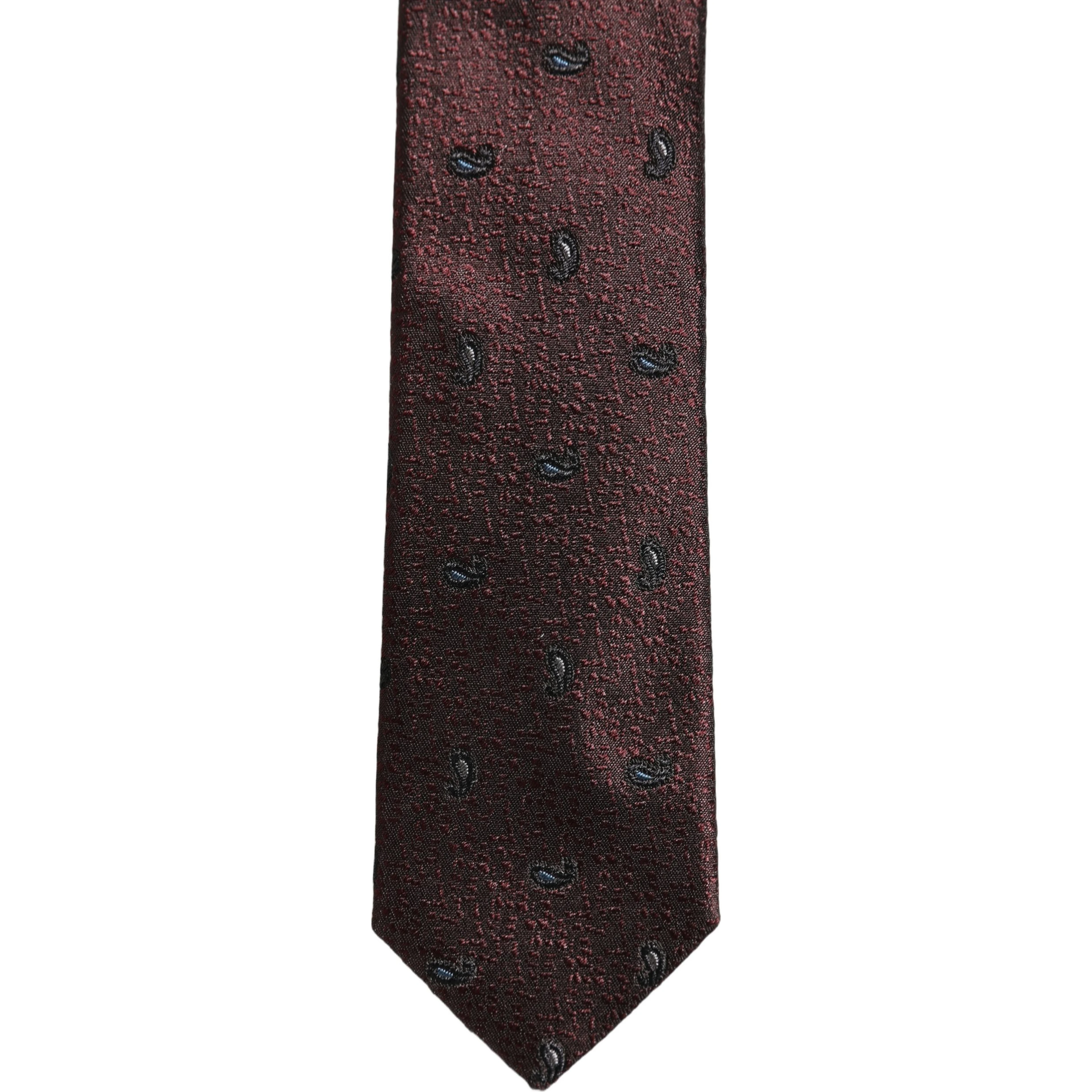 Men Burgundy Silk Paisley Adjustable Tied Necktie Tie