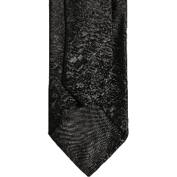 Men Black Silk Tonal Floral Adjustable Tied Necktie Tie