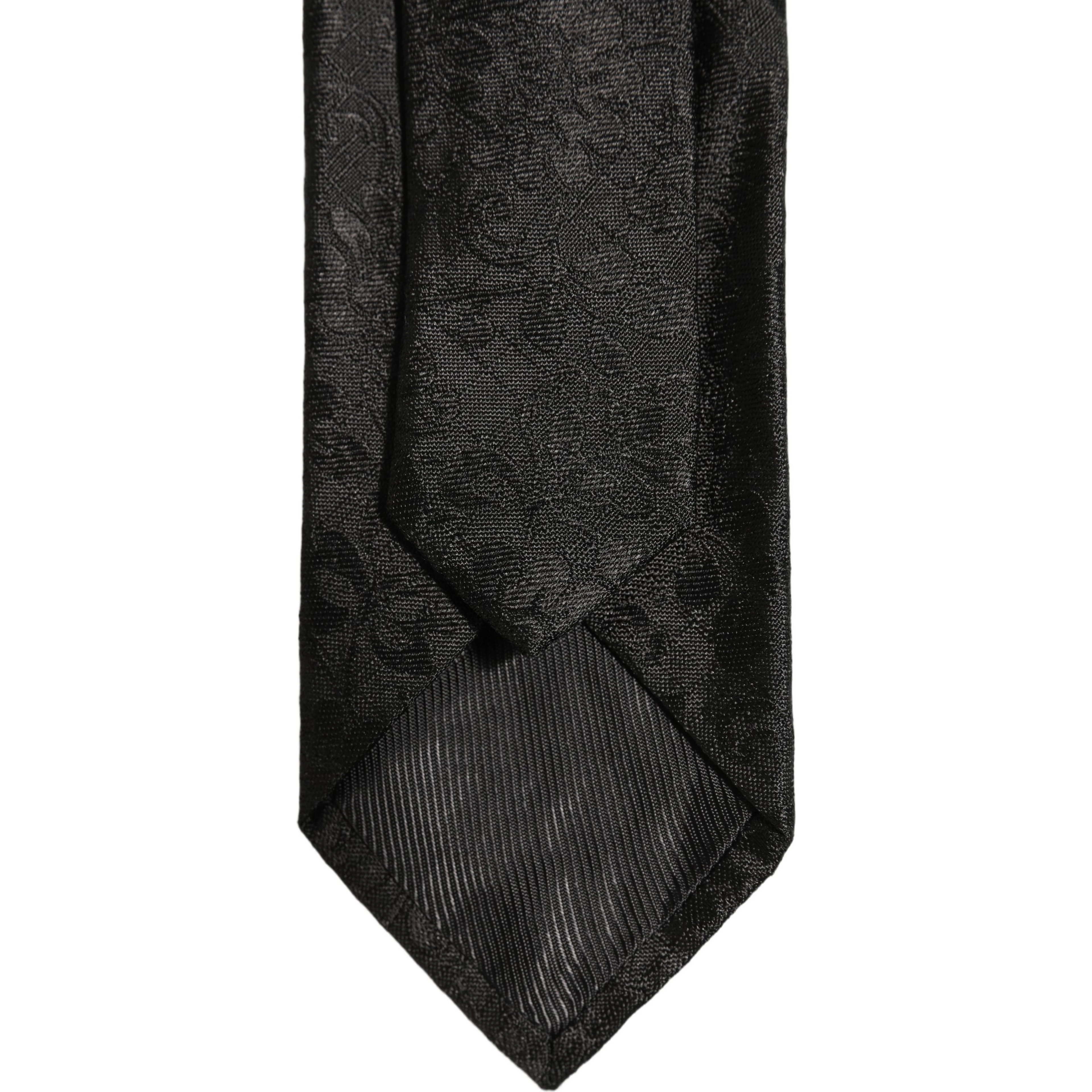 Men Black Silk Tonal Floral Adjustable Tied Necktie Tie