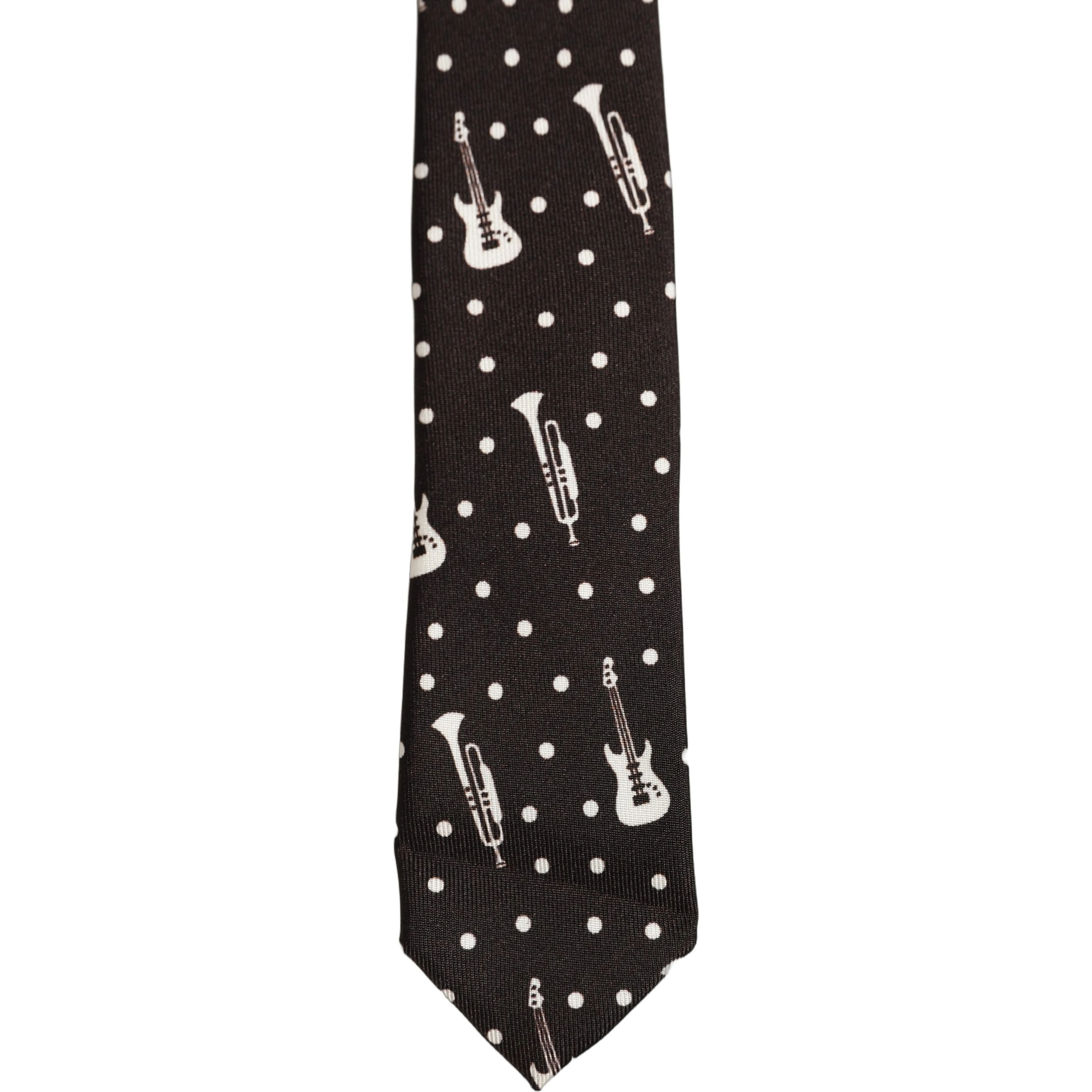 Black Musical Instrument Silk Adjustable Tied Necktie Tie