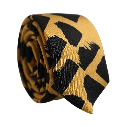 Yellow Black Abstract Silk Adjustable Tied Necktie Tie