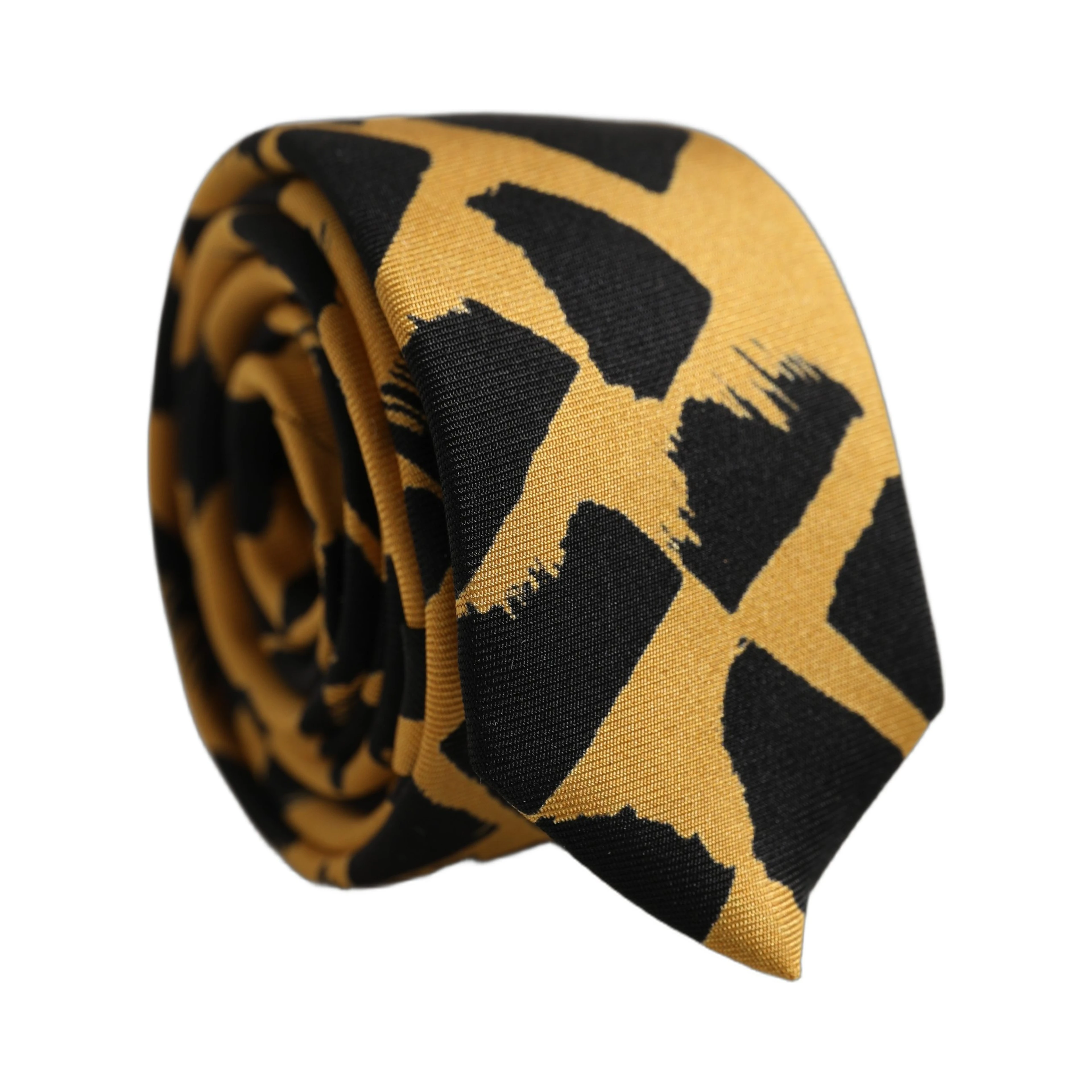 Yellow Black Abstract Silk Adjustable Tied Necktie Tie