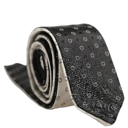 Black White Geometric Silk Adjustable Tied Necktie Tie