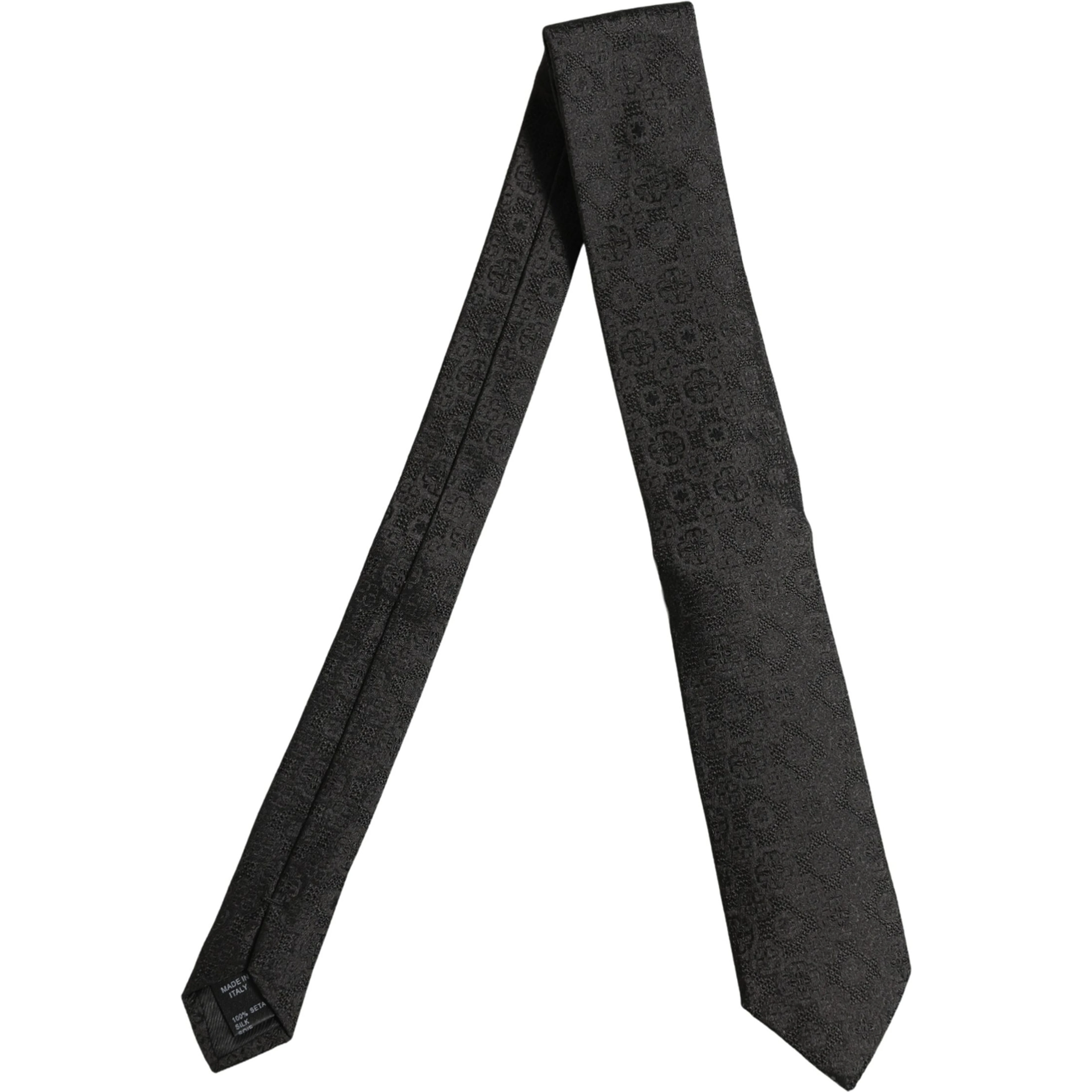 Men Black Silk Geometric Adjustable Tied Necktie Tie