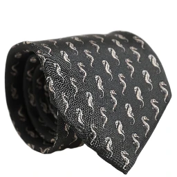 Men Black Seahorse Silk Adjustable Tied Necktie Tie