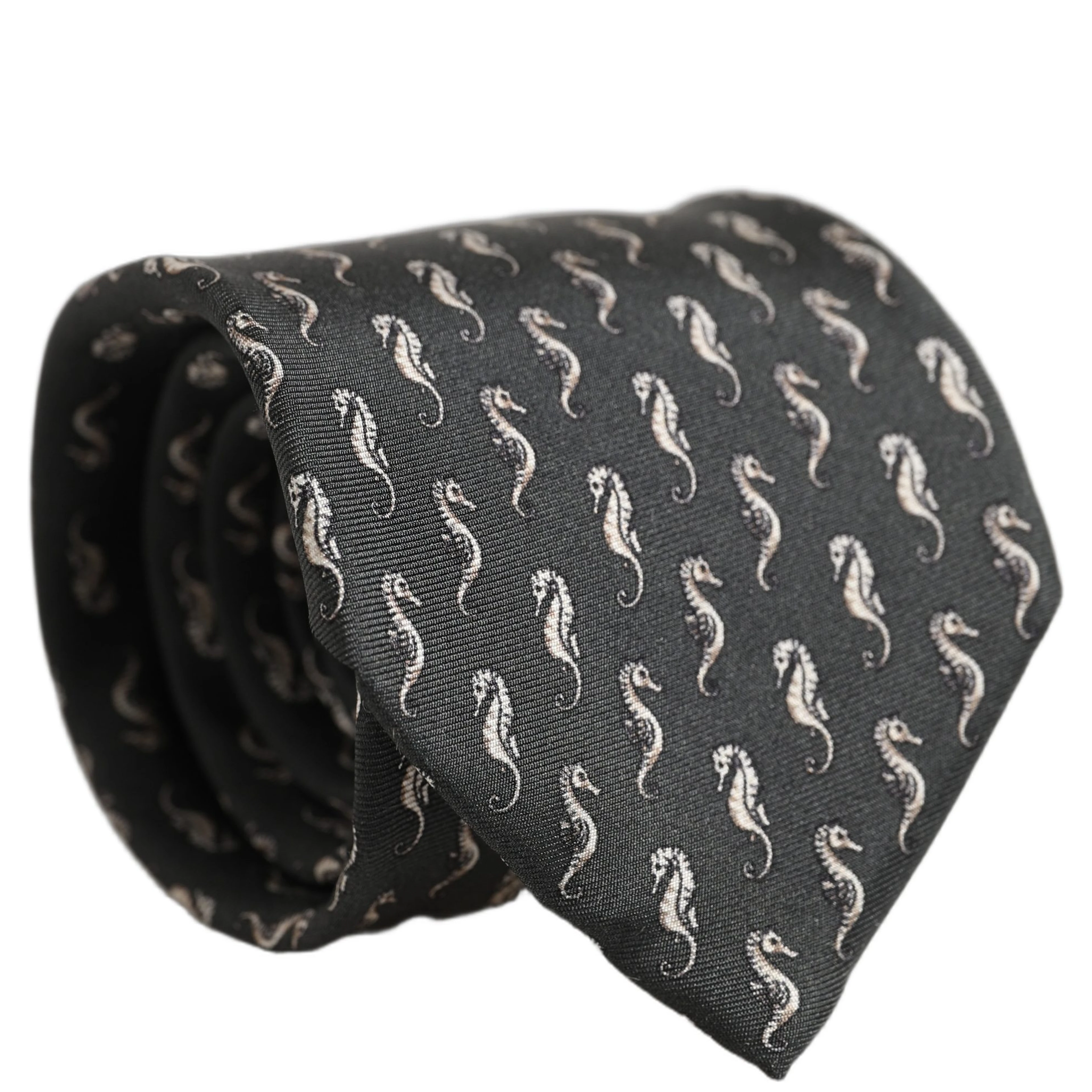 Men Black Seahorse Silk Adjustable Tied Necktie Tie