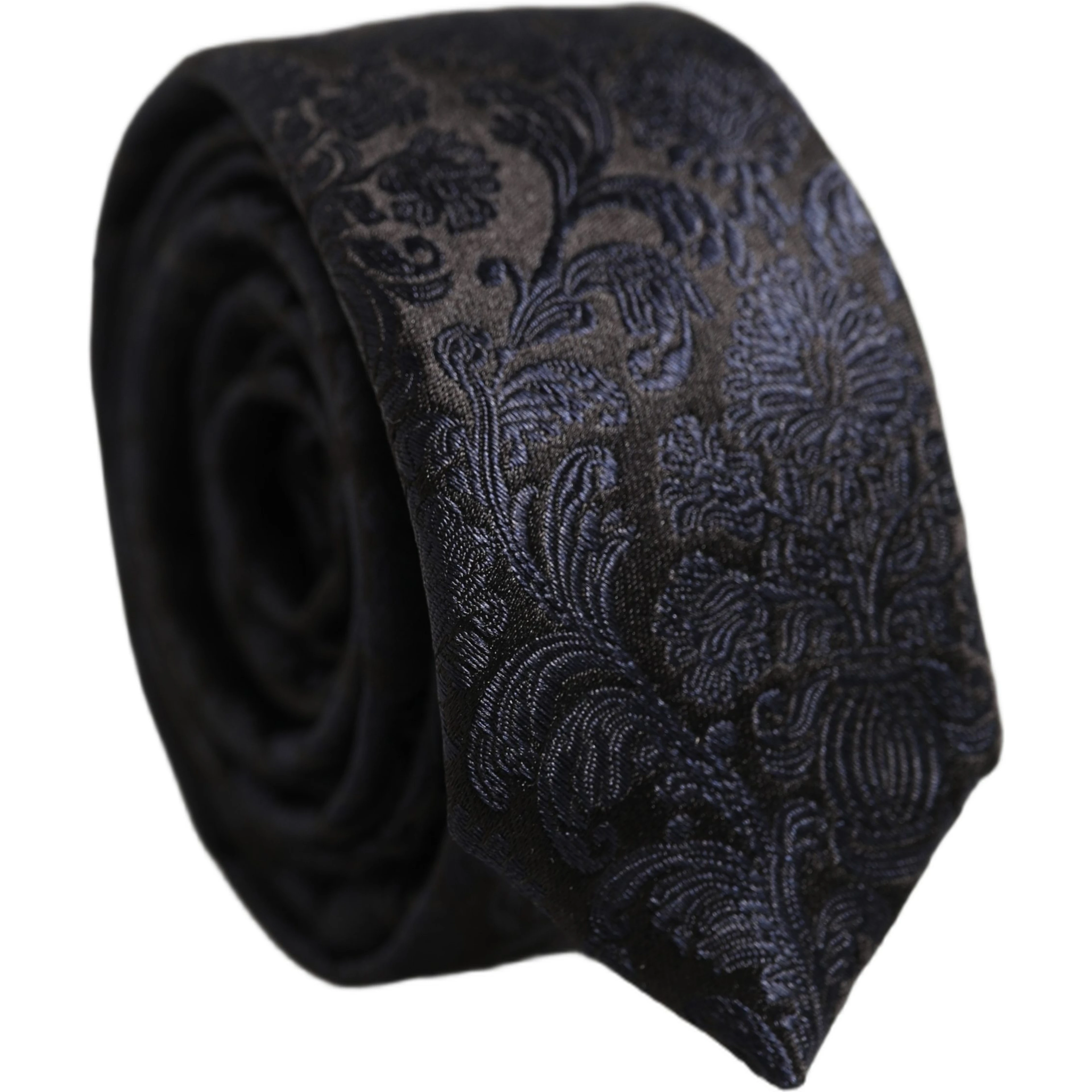 Men Dark Blue Floral Jacquard Adjustable Tied Necktie Tie