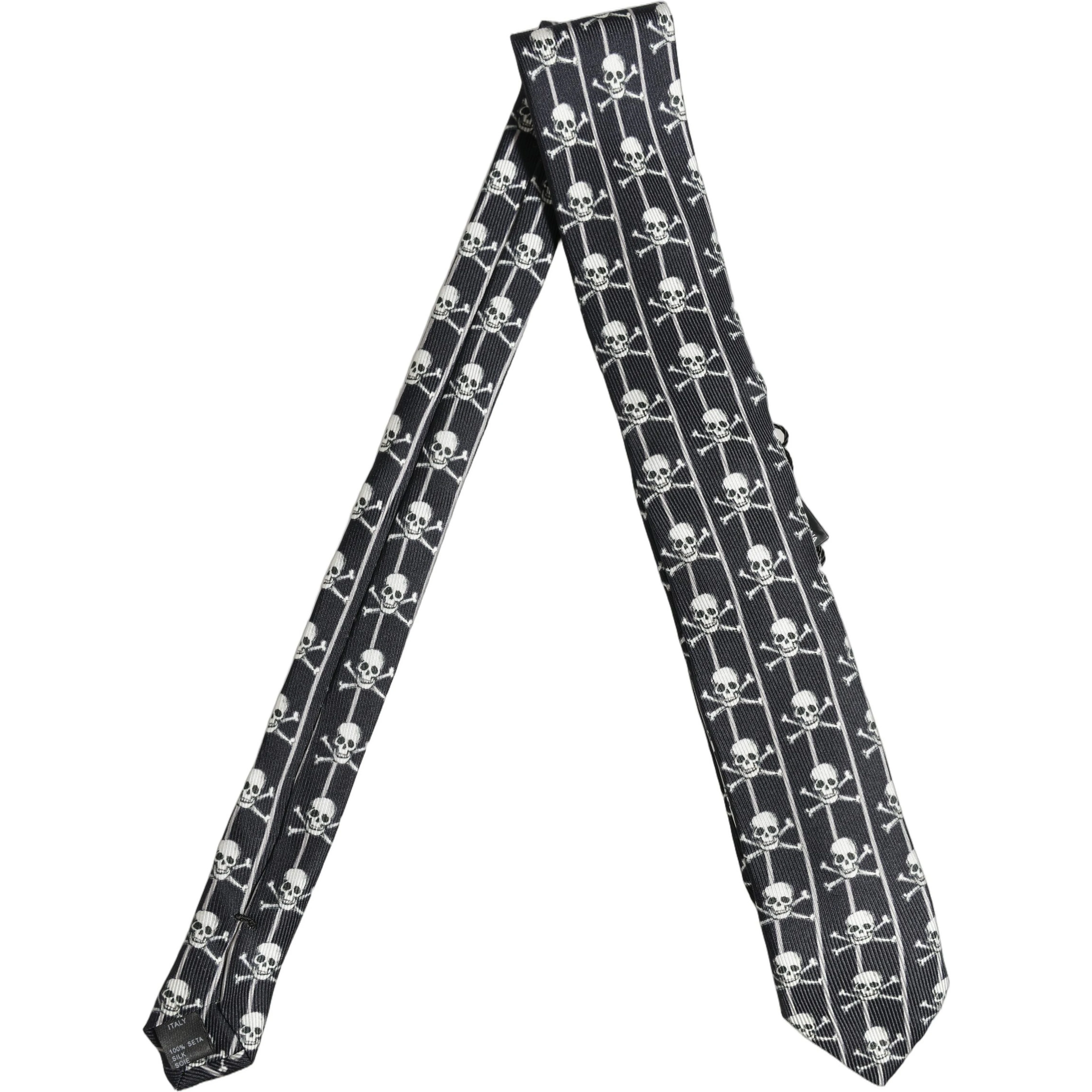 Men Black Silk Skull Fantasy Adjustable Tied Necktie Tie