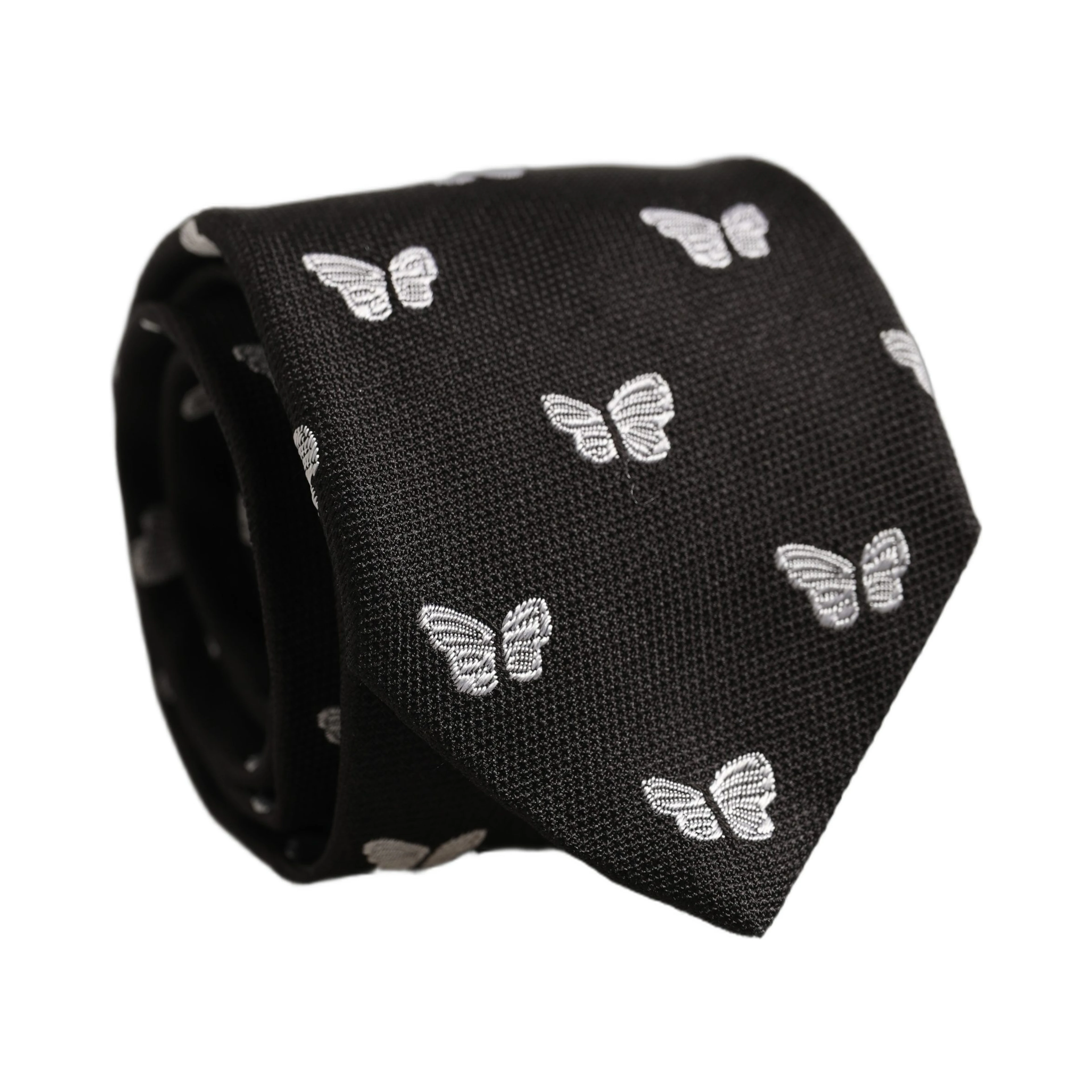 Men Black Silk Butterfly Adjustable Tied Necktie Tie