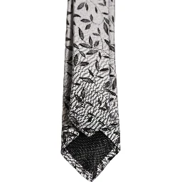 Men Gray Silk Leaf Pattern Adjustable Tied Necktie Tie