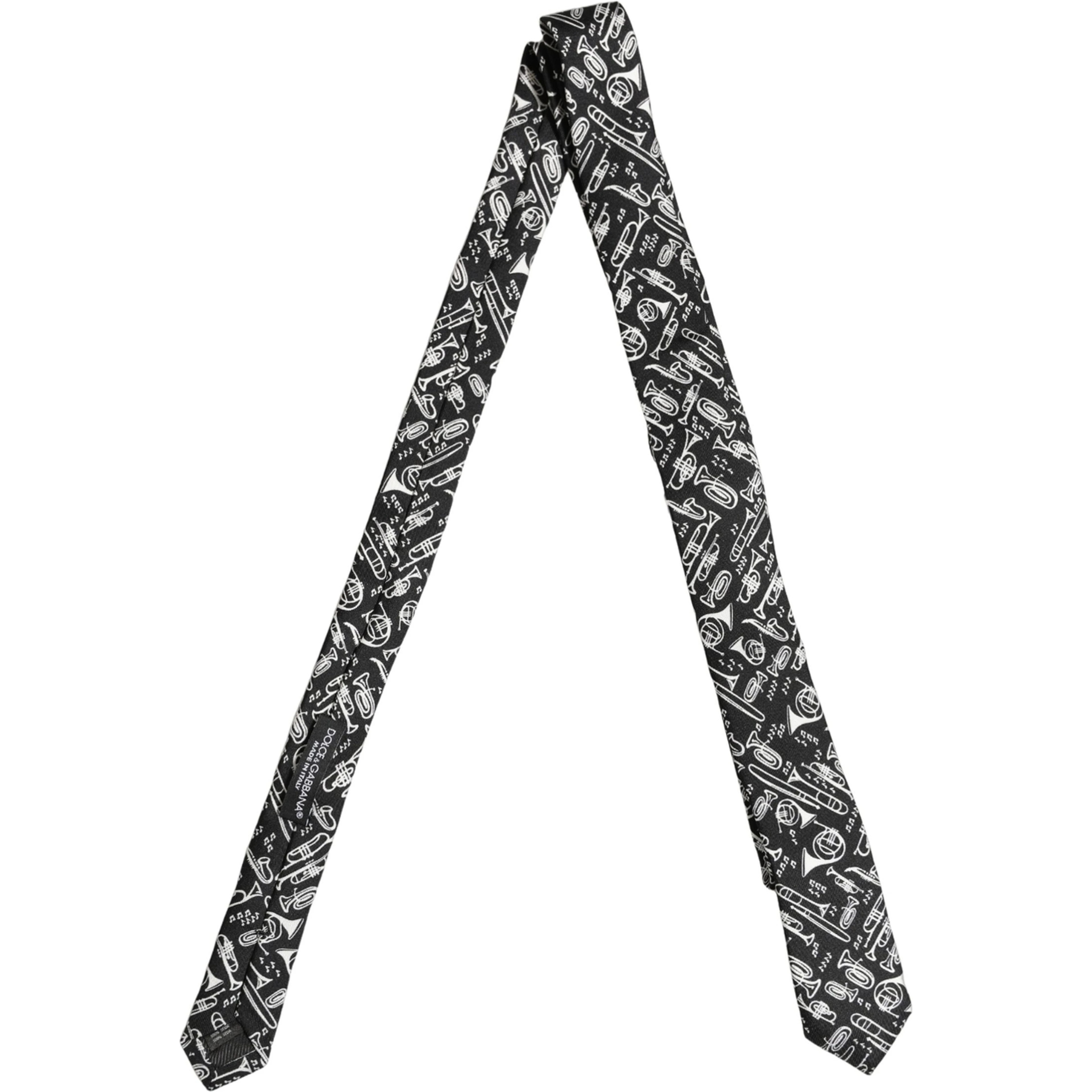 Black Musical Instrument Silk Adjustable Tied Necktie Tie