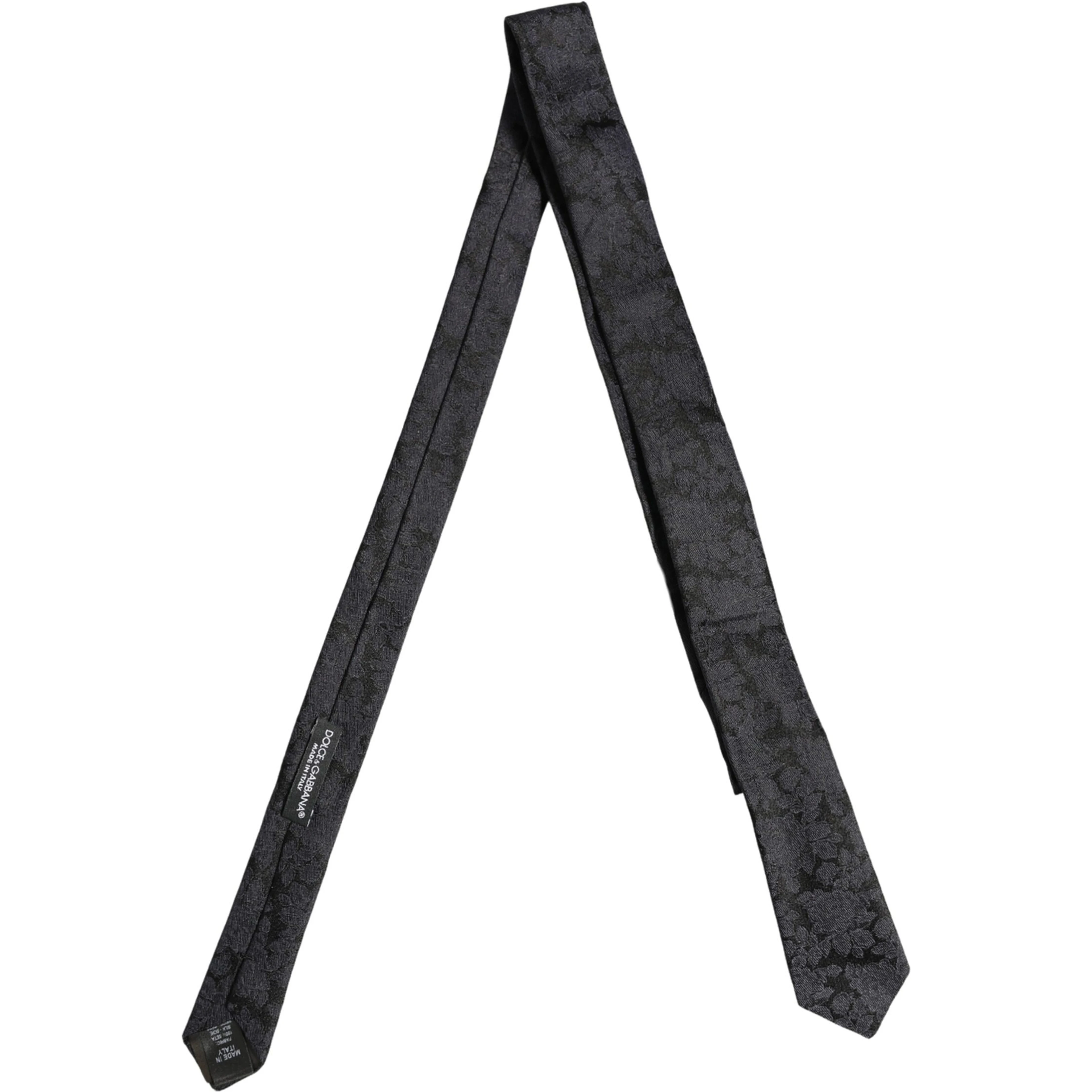 Men Black Floral Jacquard Adjustable Tied Necktie Tie