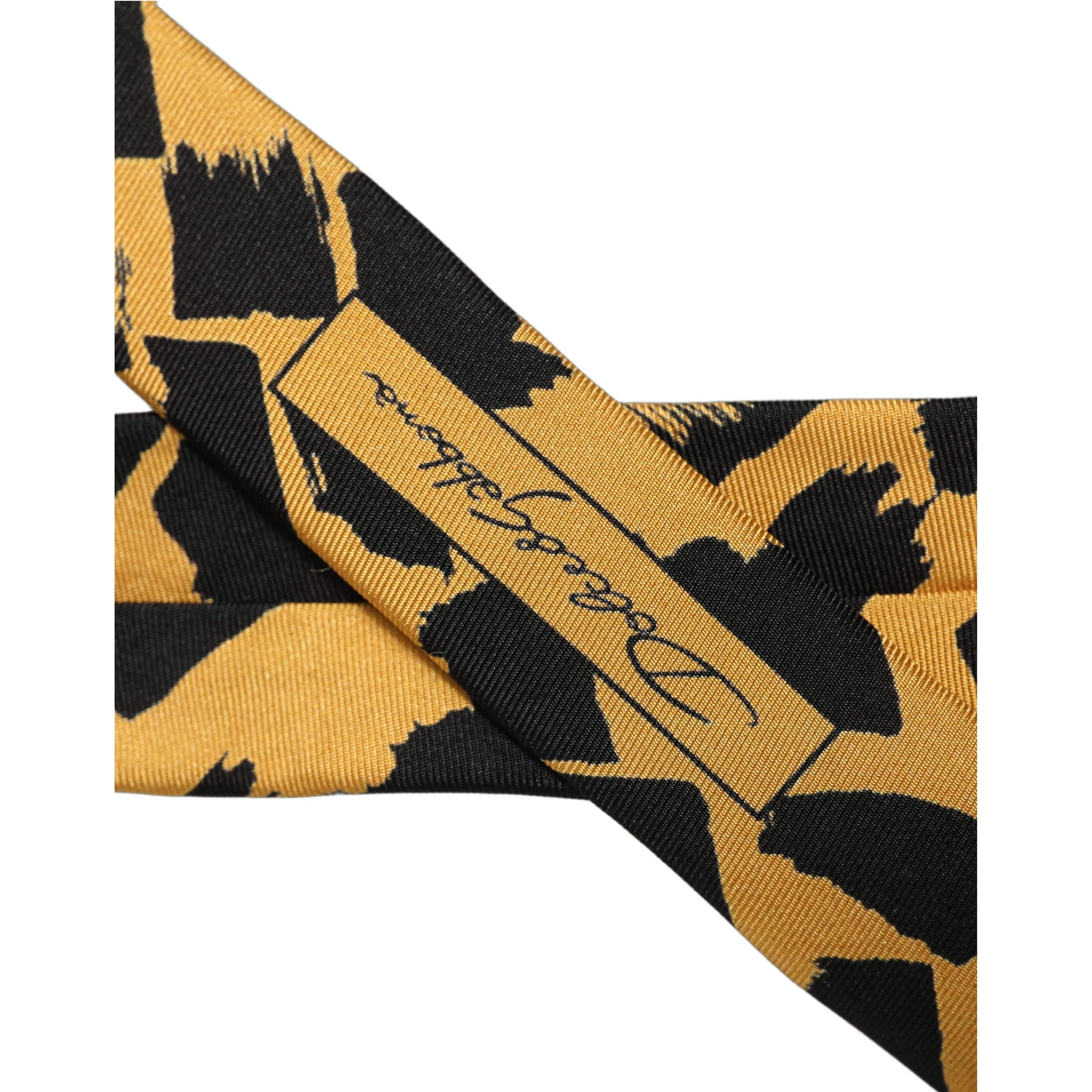 Yellow Black Abstract Silk Adjustable Tied Necktie Tie