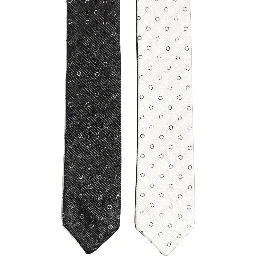 Black White Geometric Silk Adjustable Tied Necktie Tie