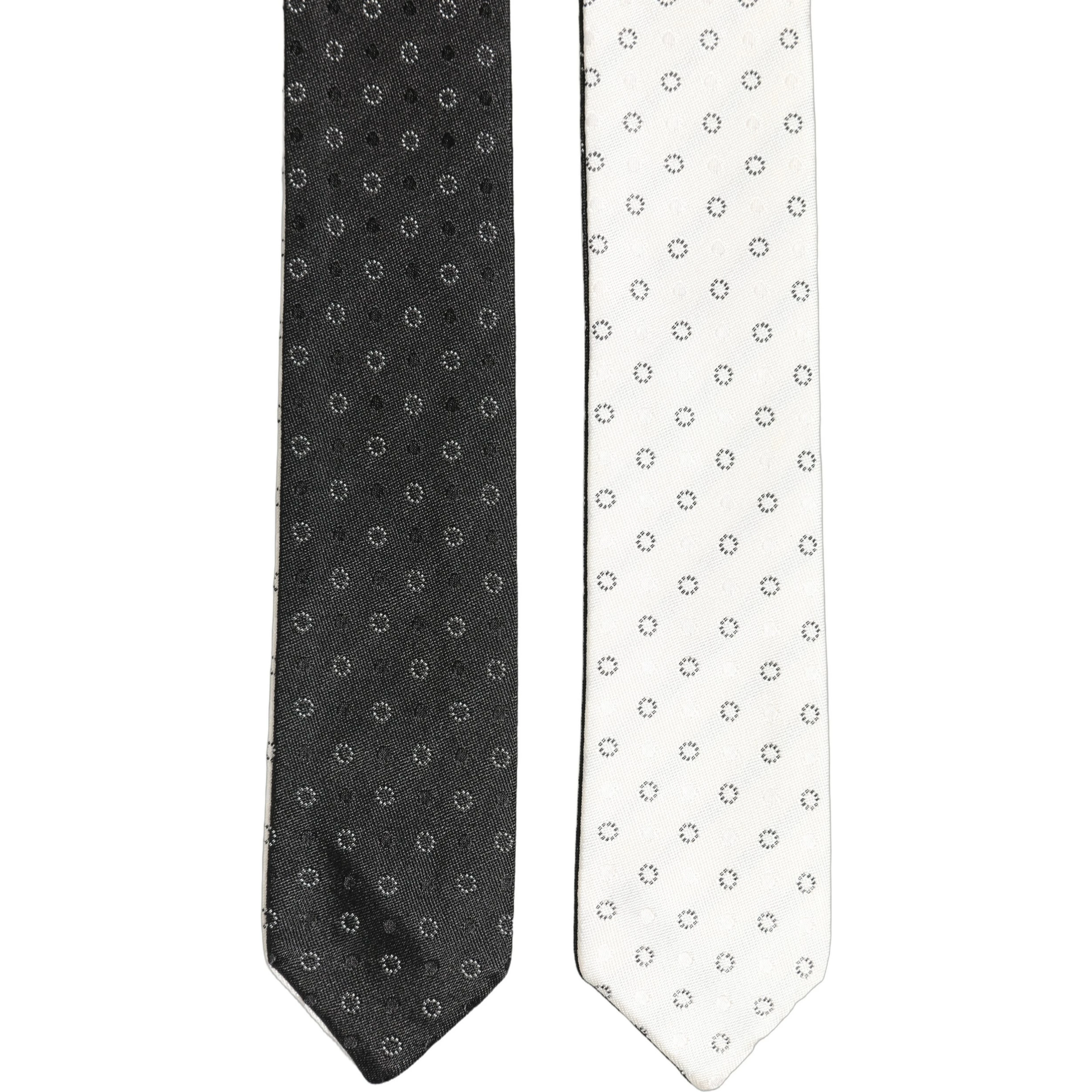 Black White Geometric Silk Adjustable Tied Necktie Tie