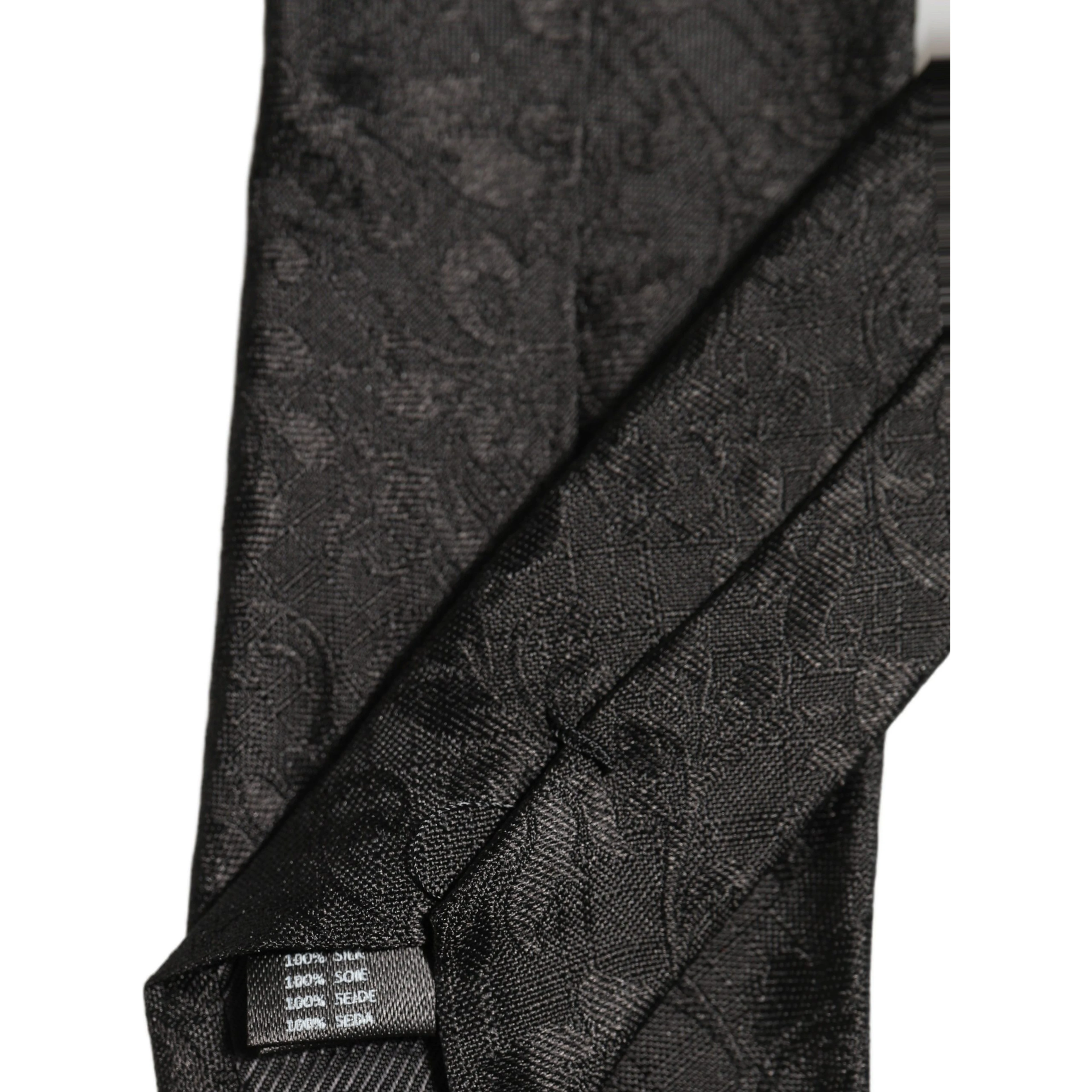 Men Black Silk Tonal Floral Adjustable Tied Necktie Tie