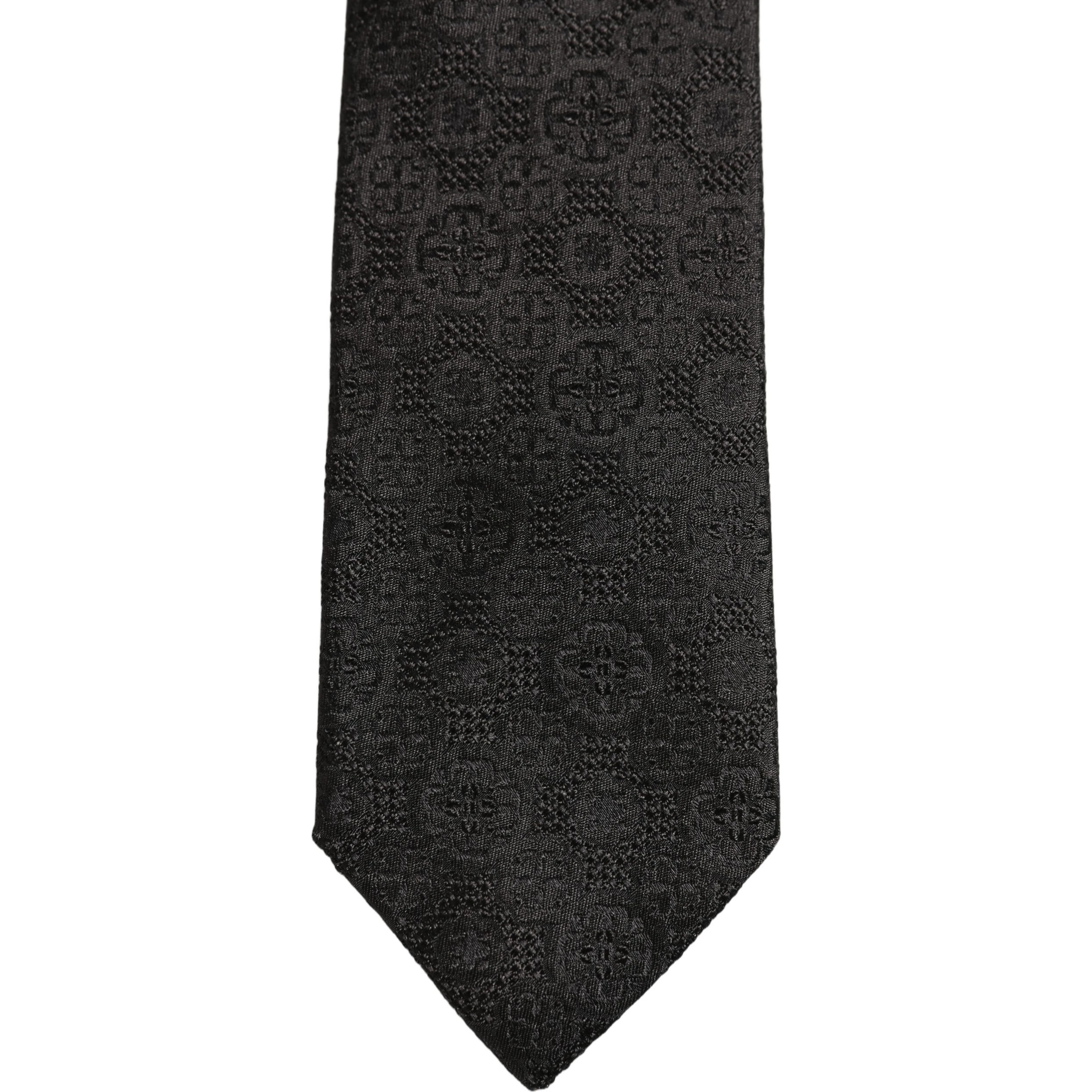 Men Black Silk Geometric Adjustable Tied Necktie Tie