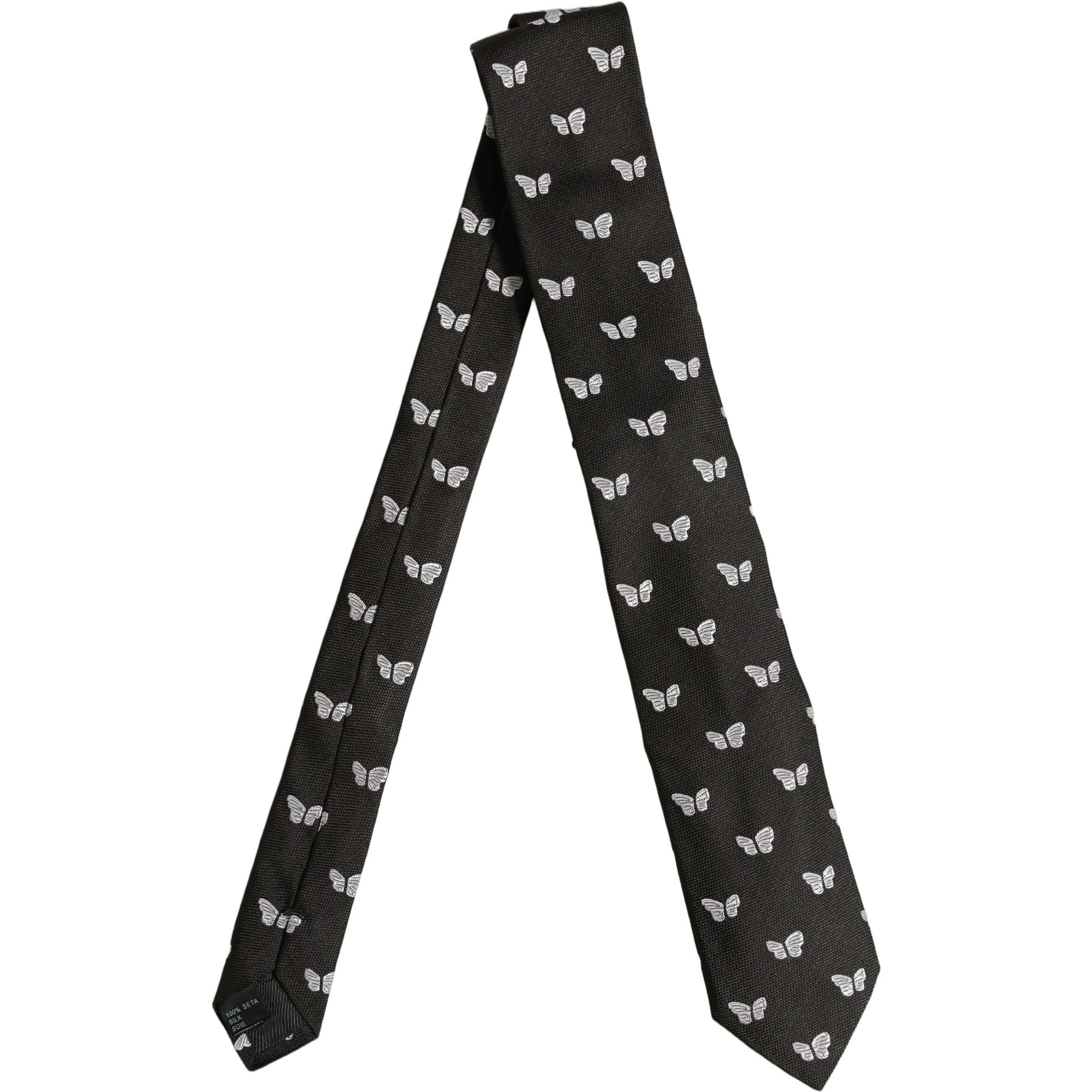 Men Black Silk Butterfly Adjustable Tied Necktie Tie