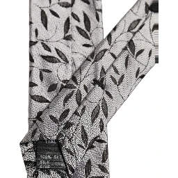 Men Gray Silk Leaf Pattern Adjustable Tied Necktie Tie