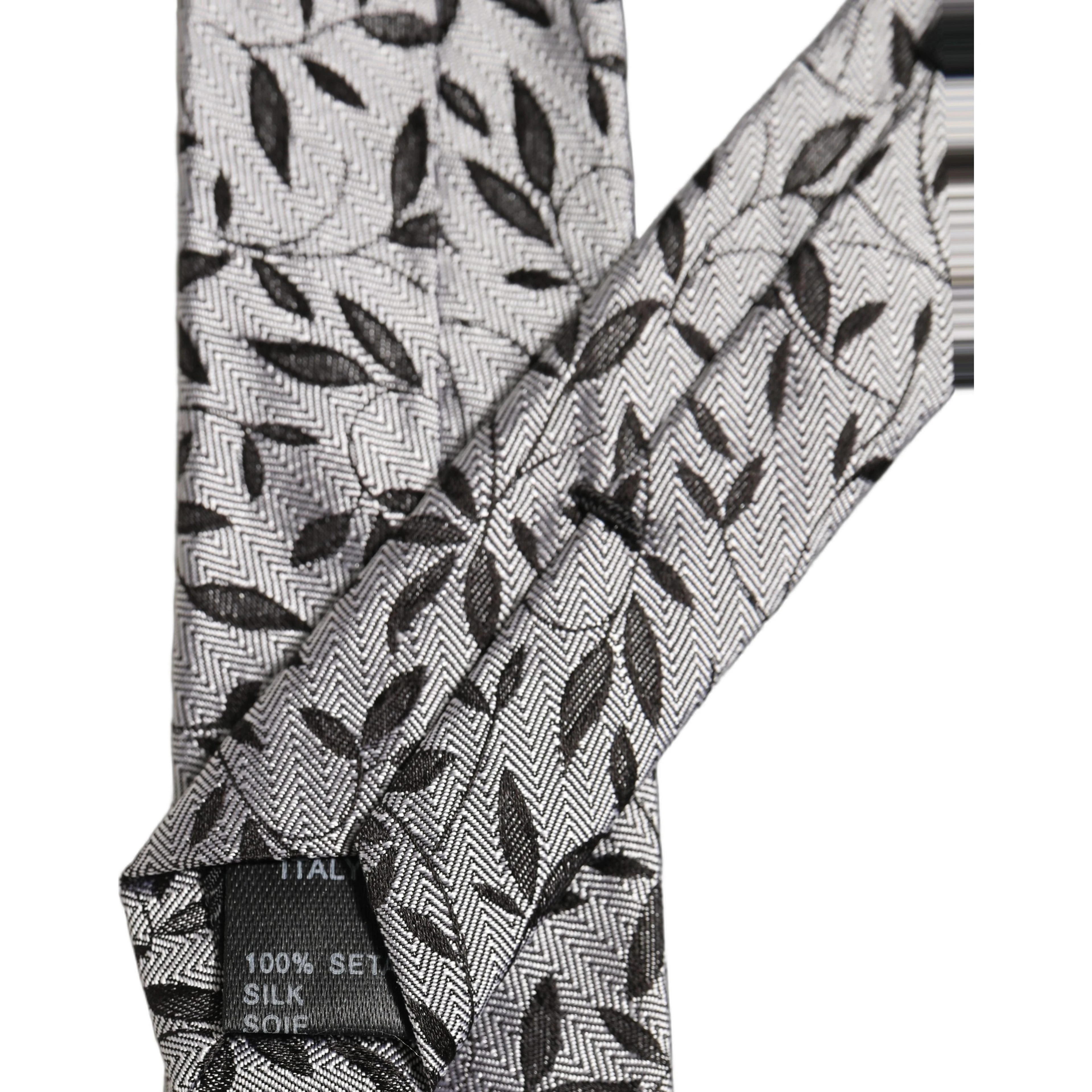 Men Gray Silk Leaf Pattern Adjustable Tied Necktie Tie