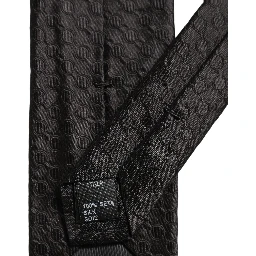Men Black Silk Geometric Adjustable Tied Necktie Tie