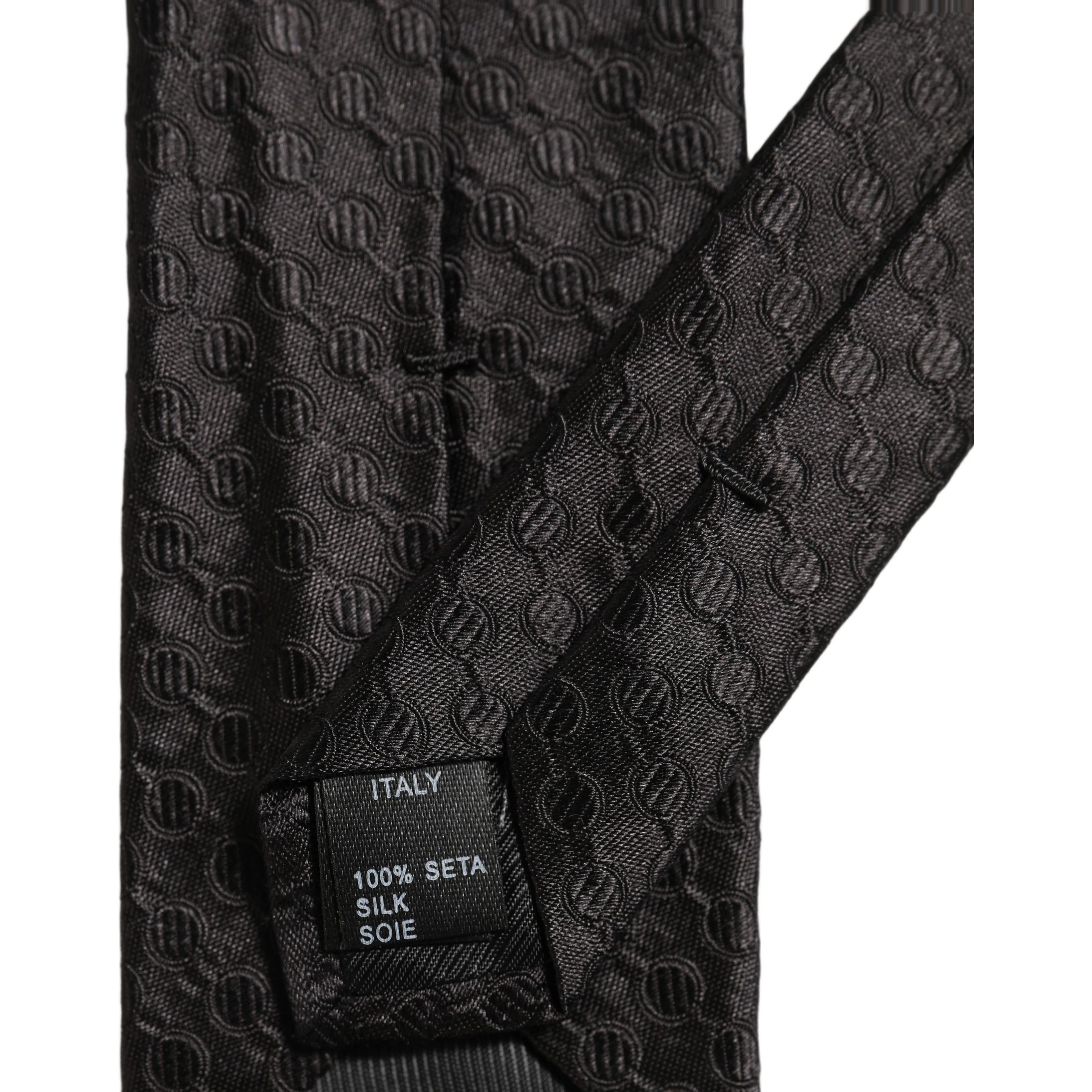 Men Black Silk Geometric Adjustable Tied Necktie Tie