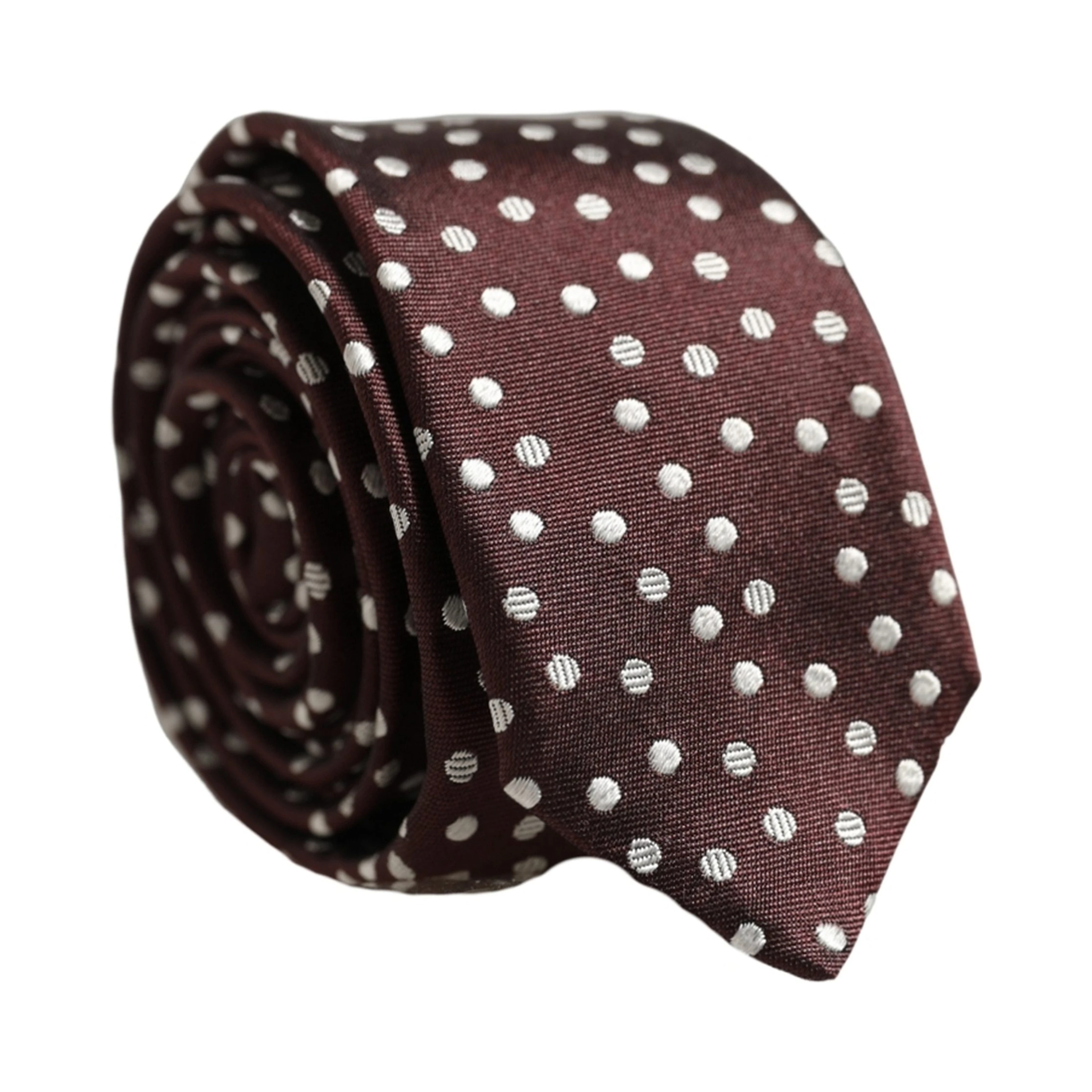 Men Burgundy Polka Dot Silk Adjustable Tied Necktie Tie