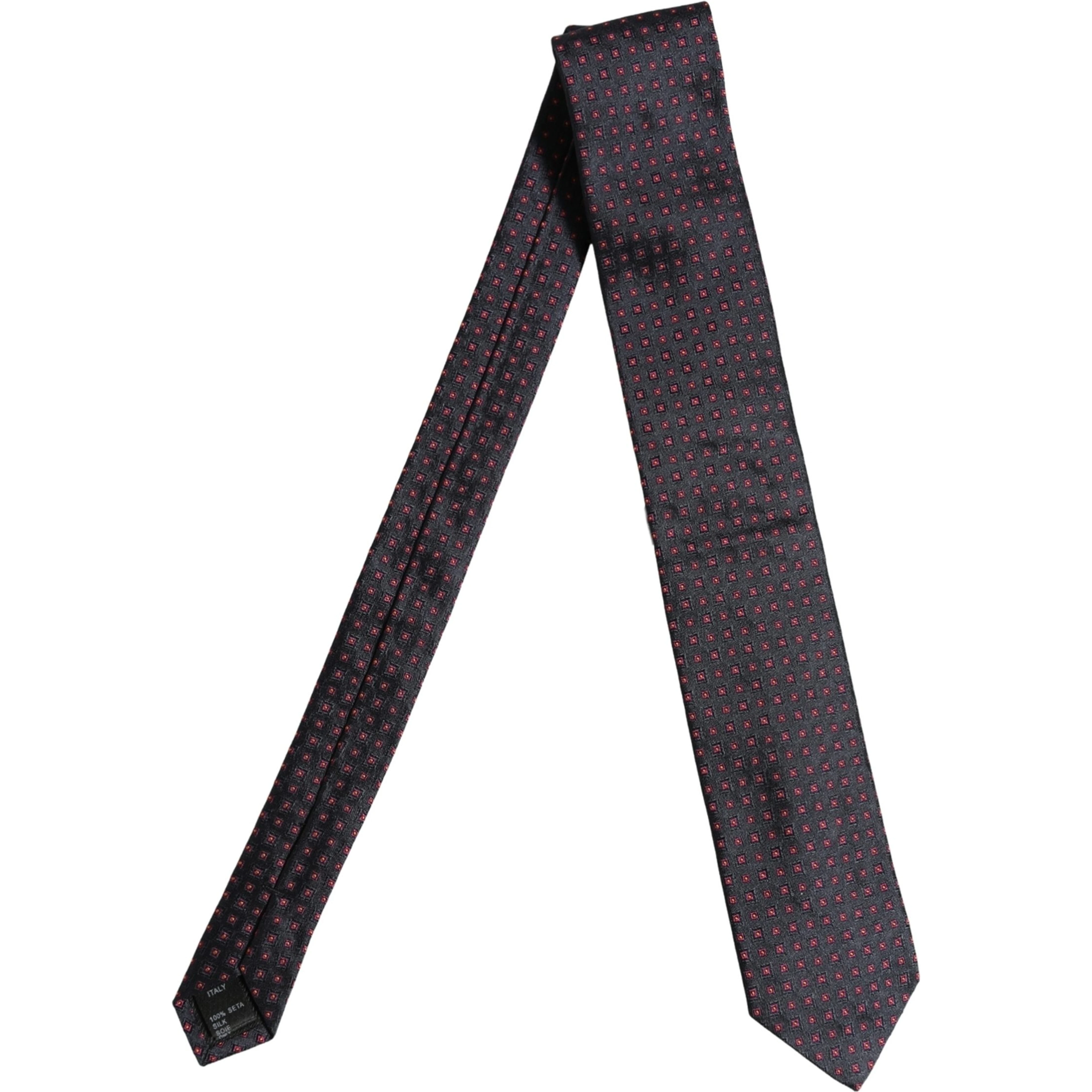 Men Dark Blue Geometric Silk Adjustable Tied Necktie Tie